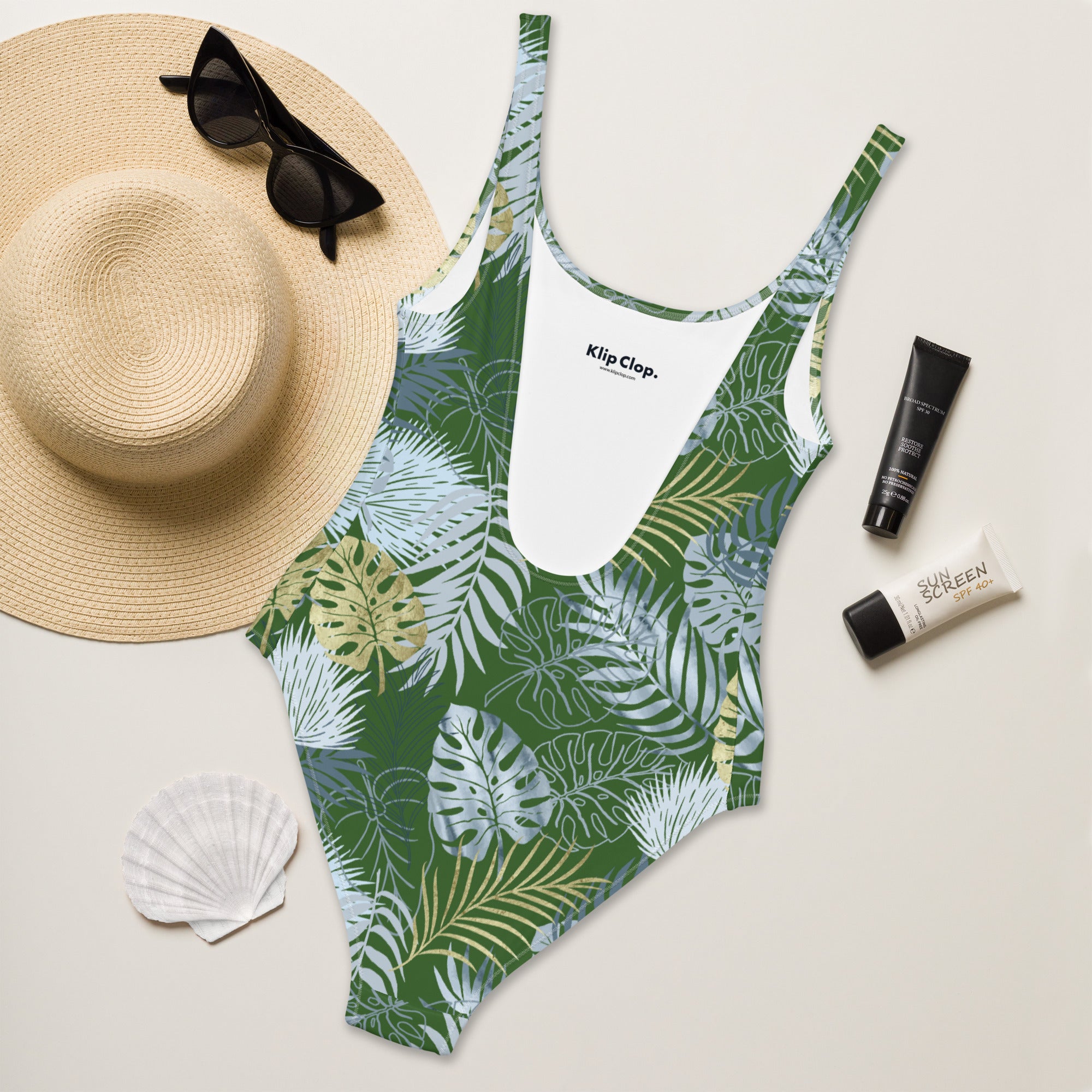 One Piece Swimsuit Tropical Green