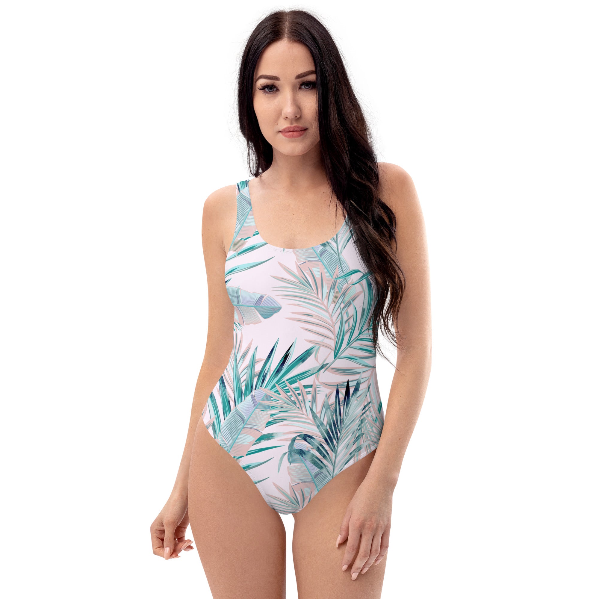 One Piece Swimsuit Tropical Palm leafs