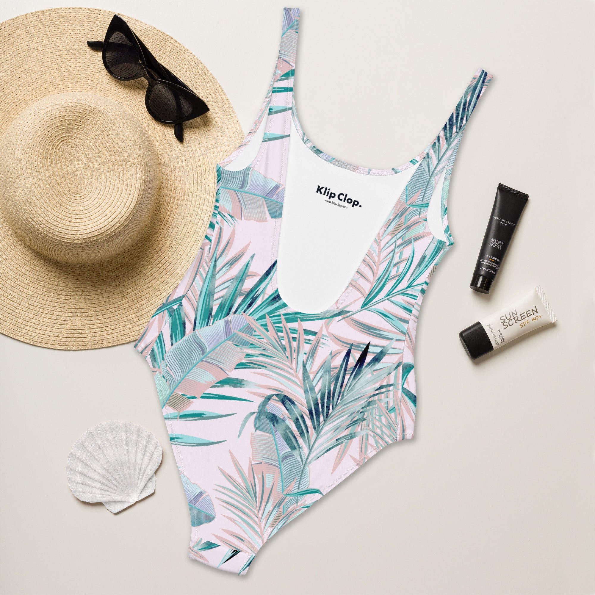 One Piece Swimsuit Tropical Palm leafs