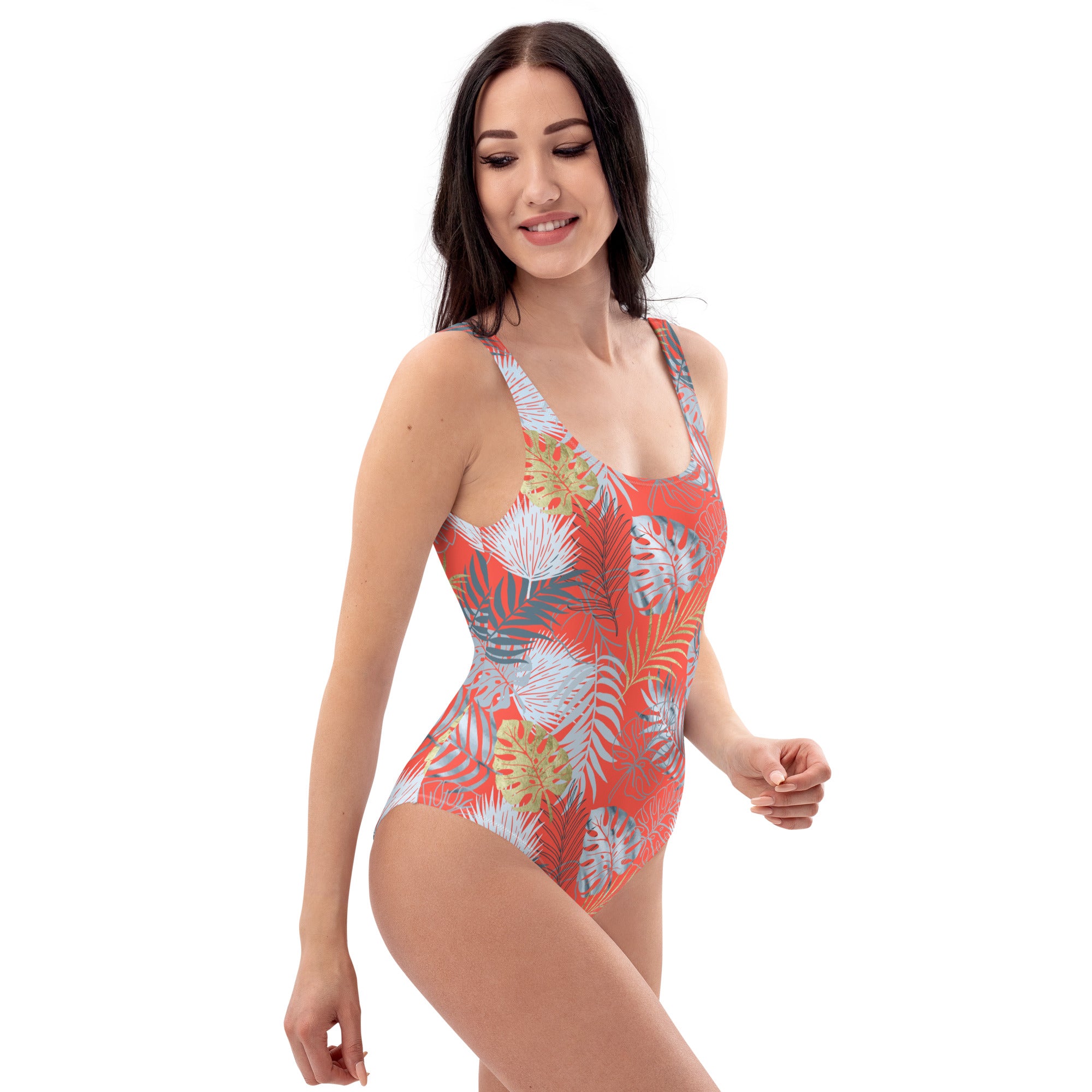 One Piece Swimsuit Tropical Red