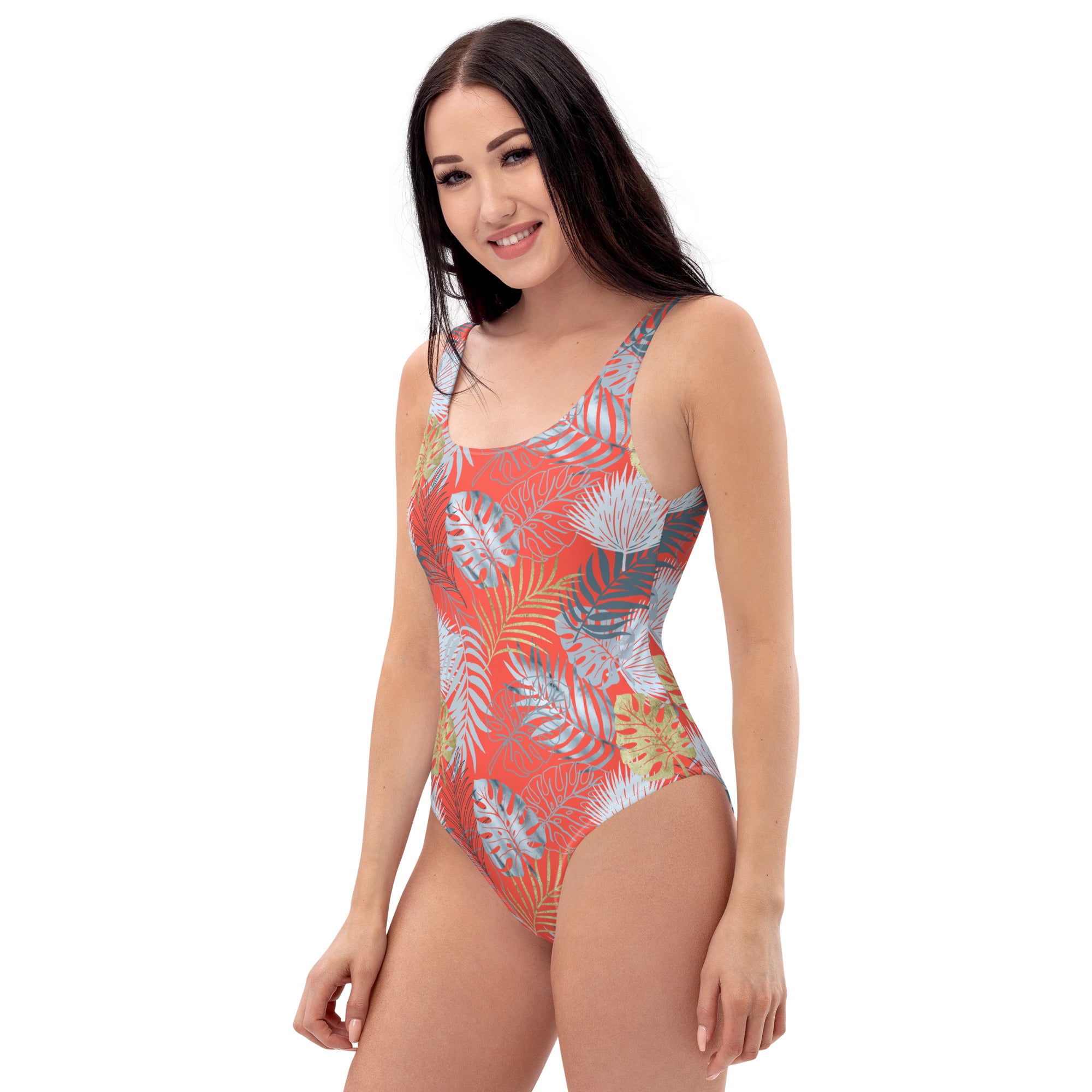 One Piece Swimsuit Tropical Red
