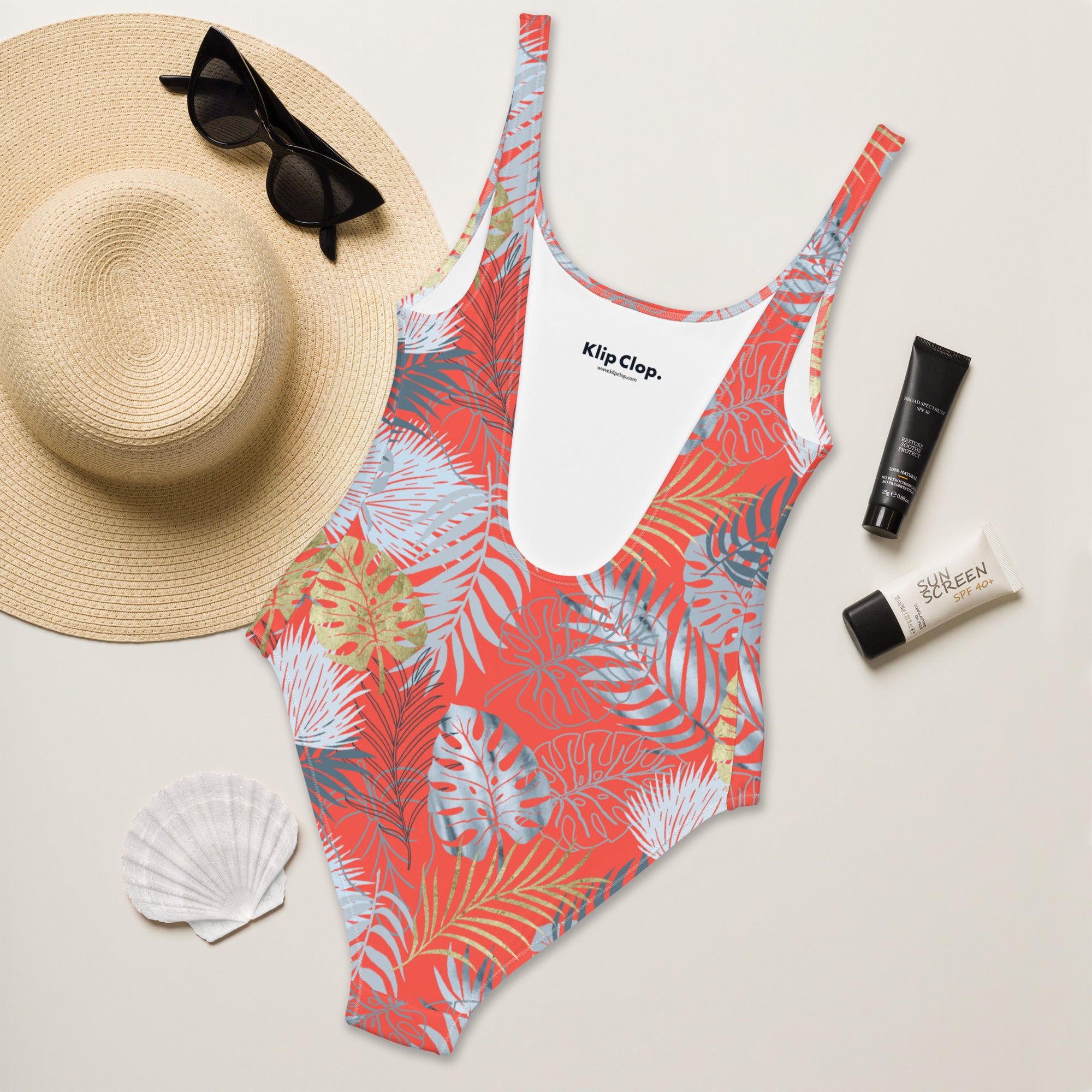 One Piece Swimsuit Tropical Red