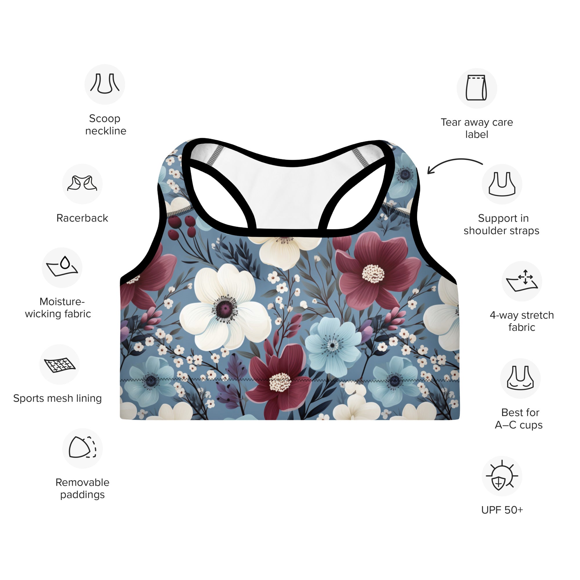 Padded Sports Bra Butterfly garden