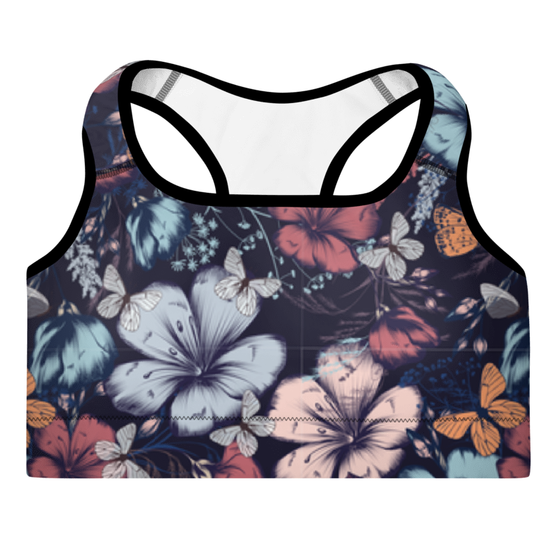 Padded Sports Bra Butterfly garden vintage style