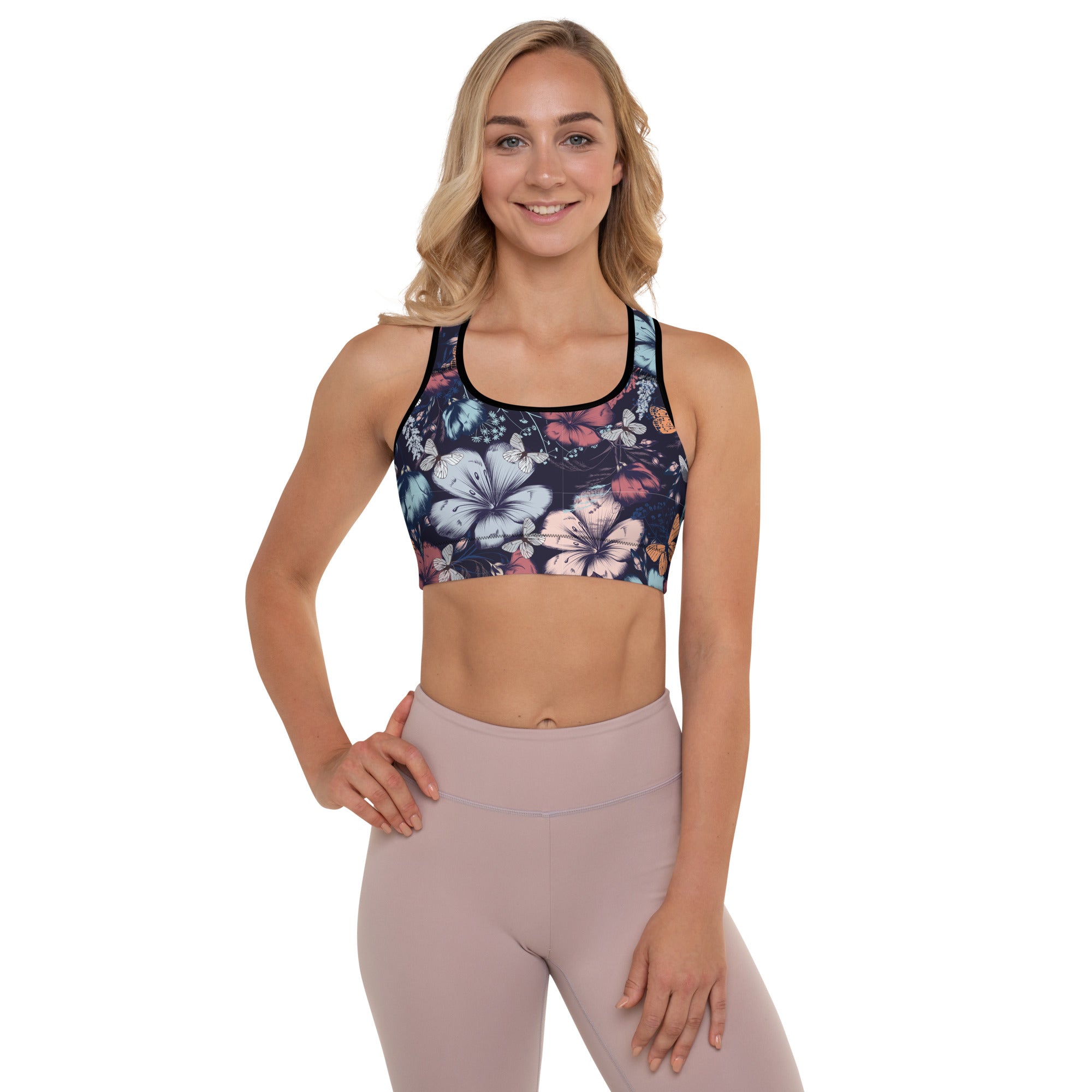 Padded Sports Bra Butterfly garden vintage style