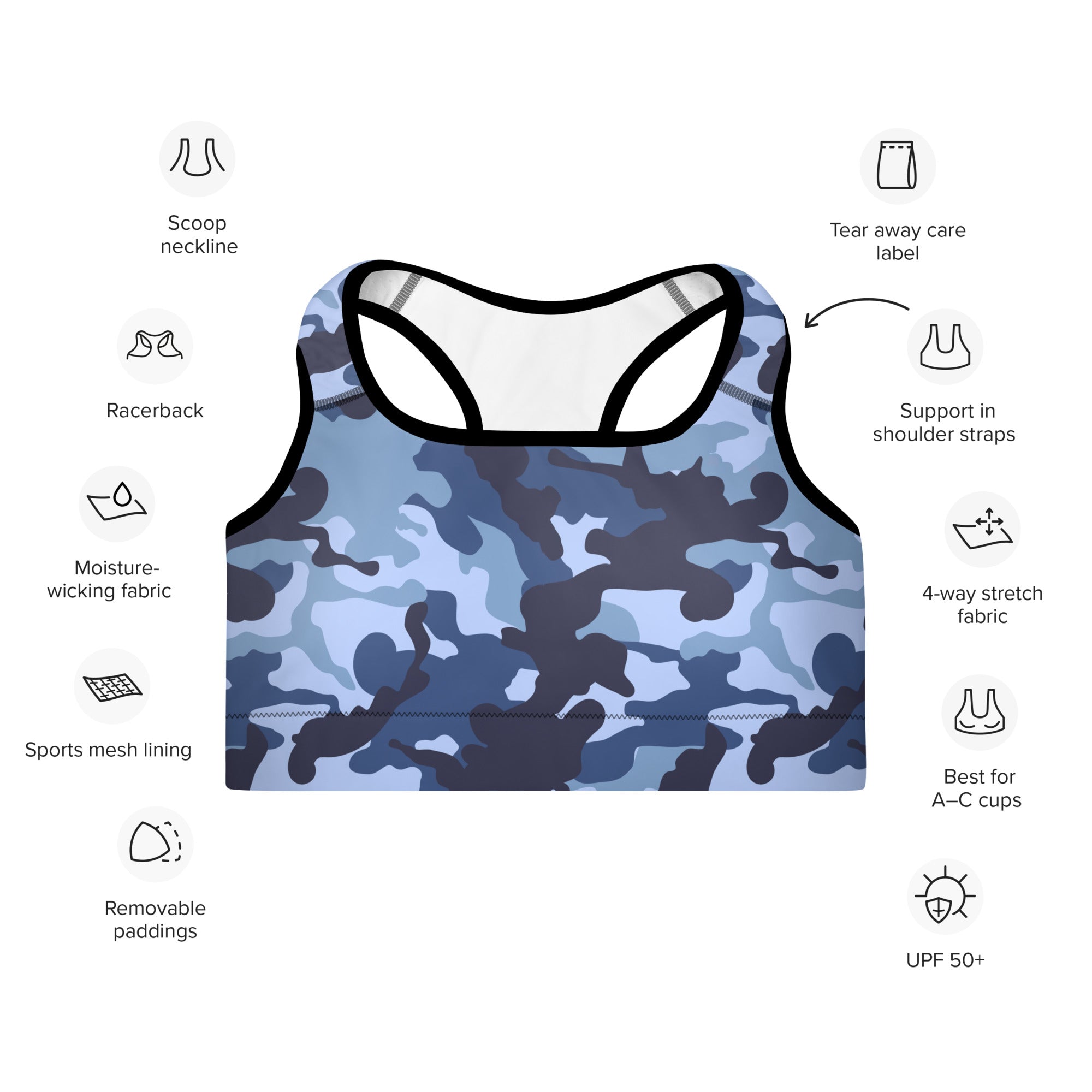 Padded Sports Bra Camo Blue