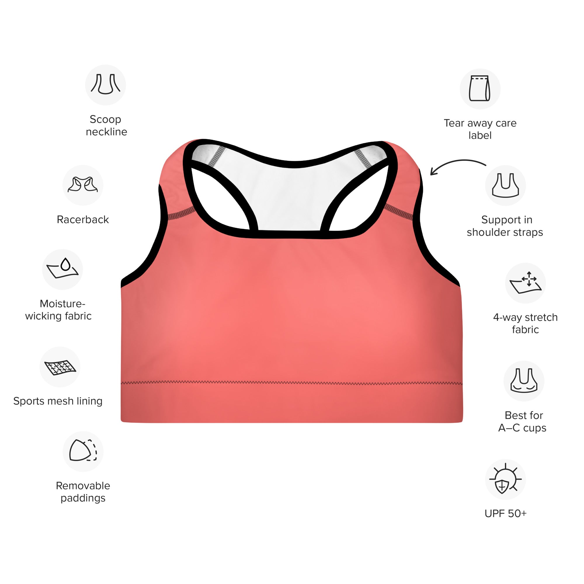 Padded Sports Bra Coral