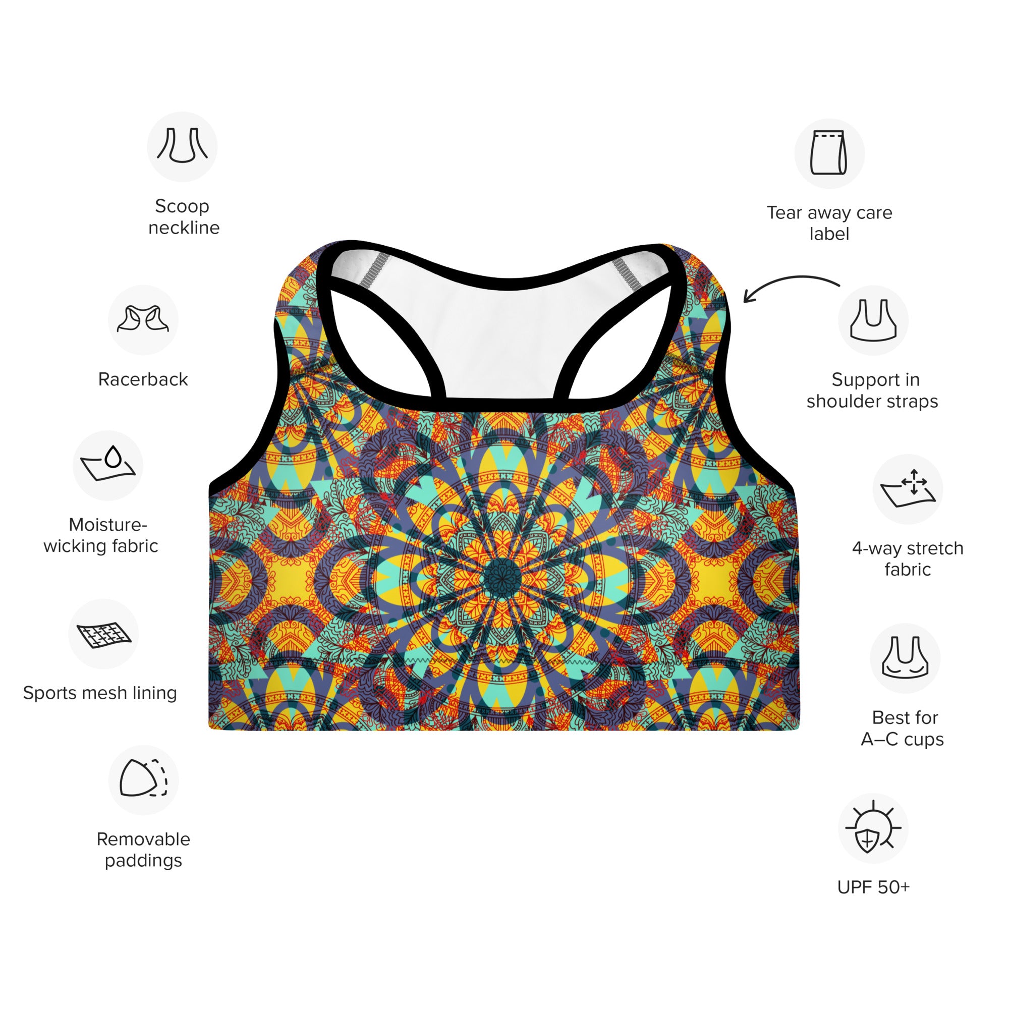 Padded Sports Bra Floral kaleidoscope multicolour