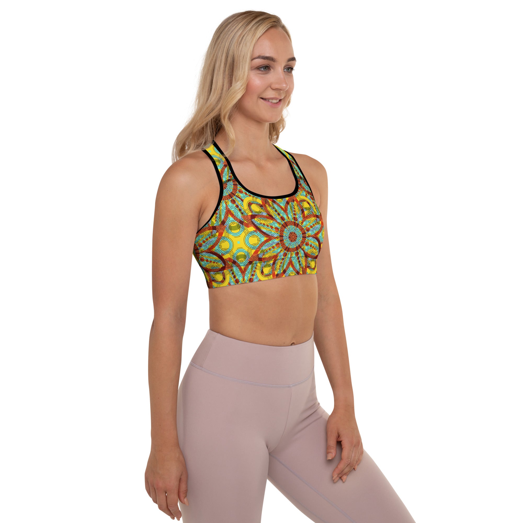 Padded Sports Bra Floral kaleidoscope yellow
