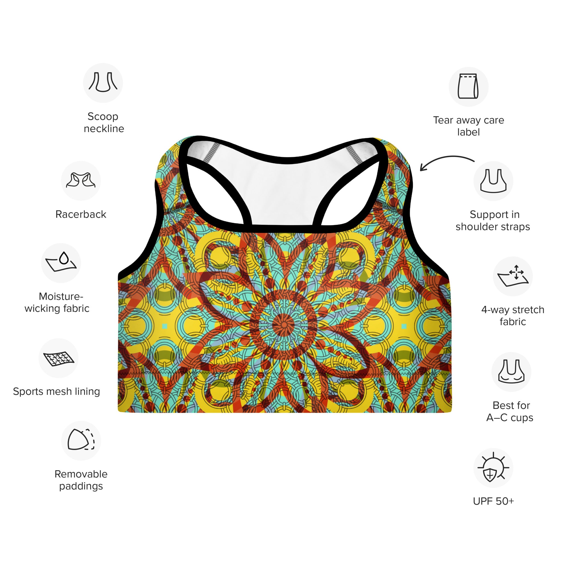 Padded Sports Bra Floral kaleidoscope yellow