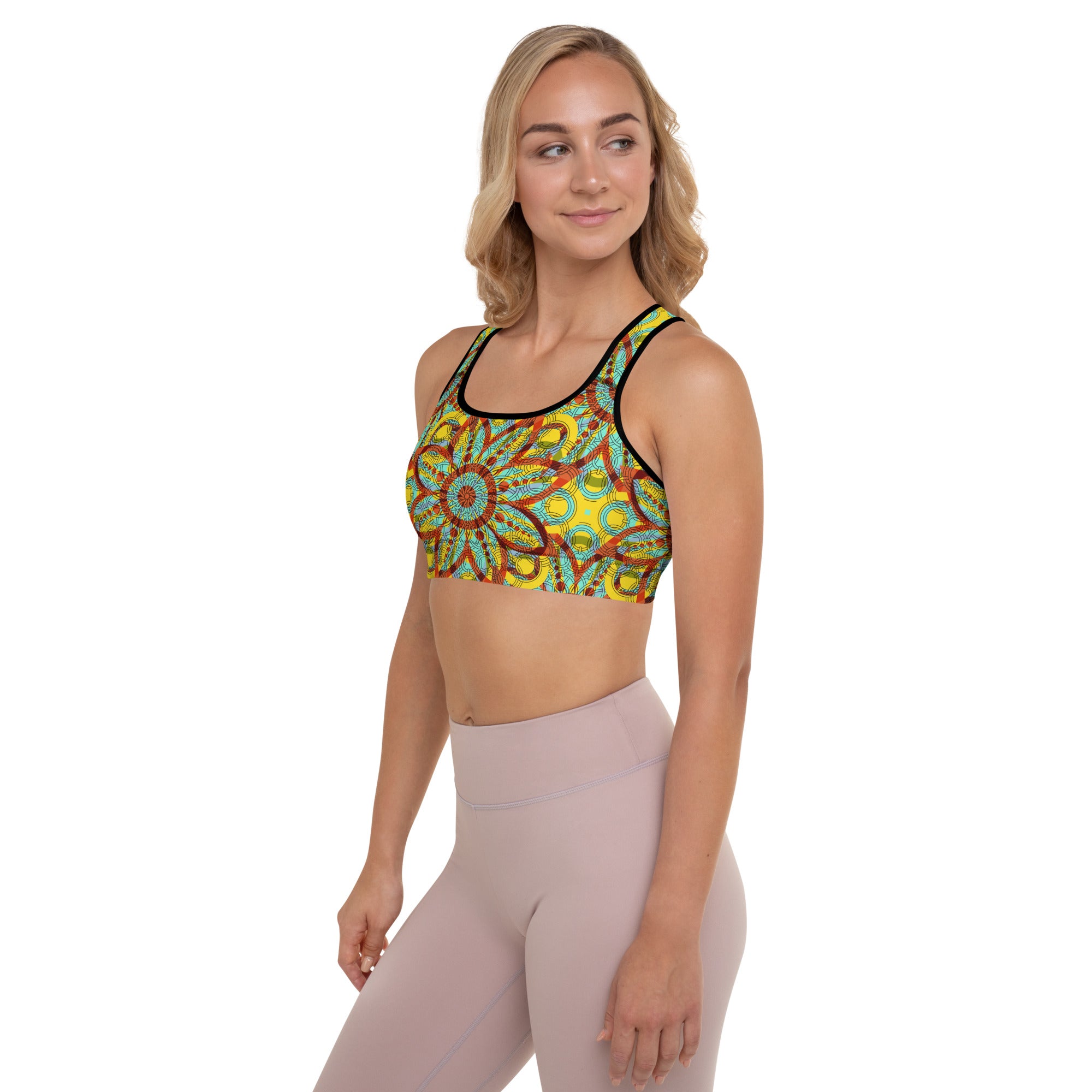 Padded Sports Bra Floral kaleidoscope yellow