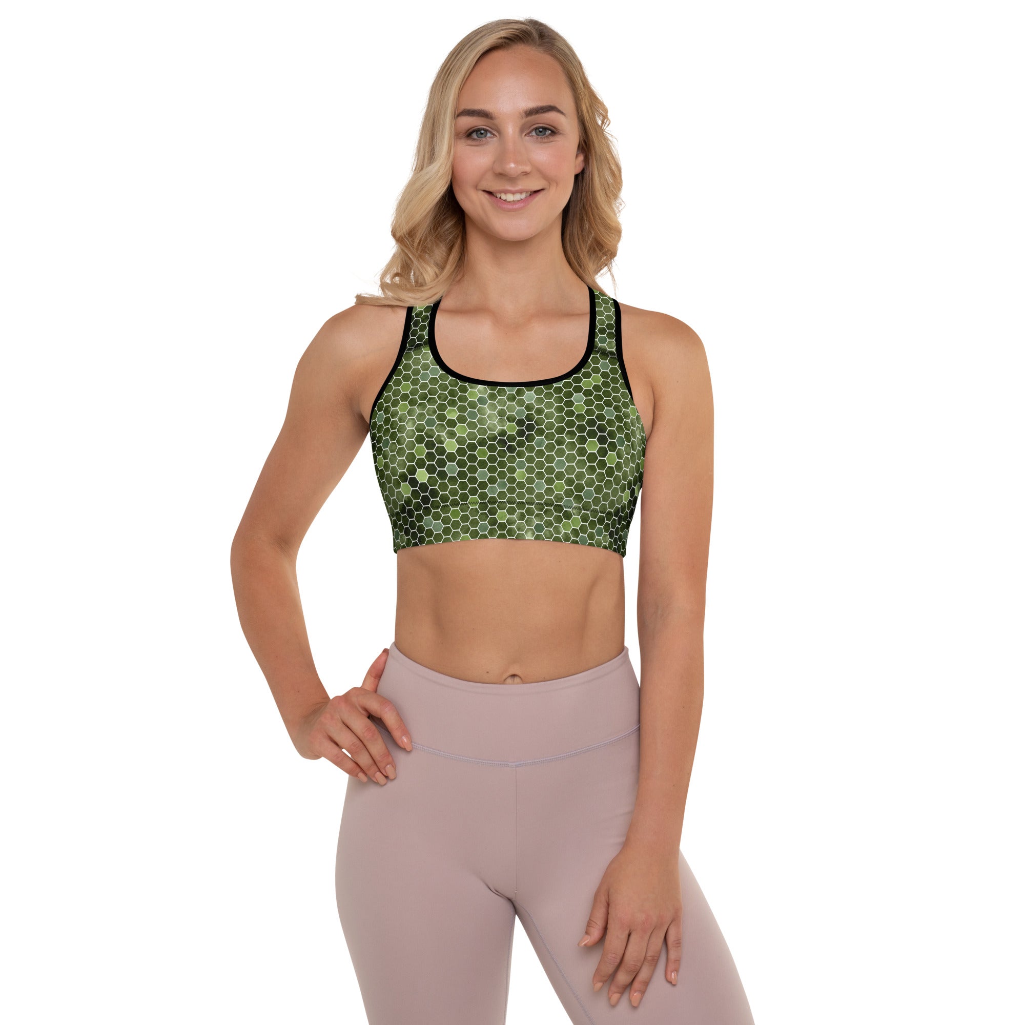 Padded Sports Bra Honeycomb Green