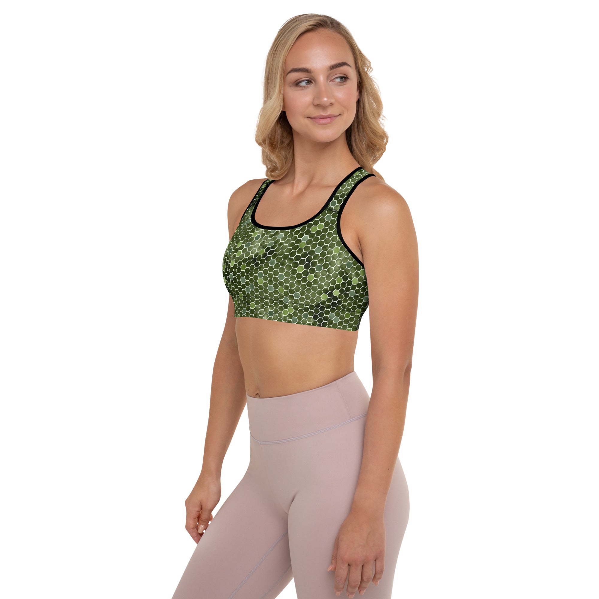 Padded Sports Bra Honeycomb Green