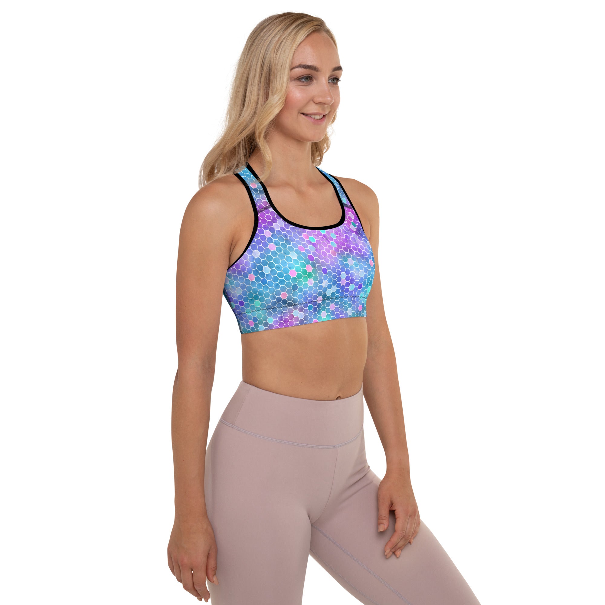 Padded Sports Bra Honeycomb Pink and Purple