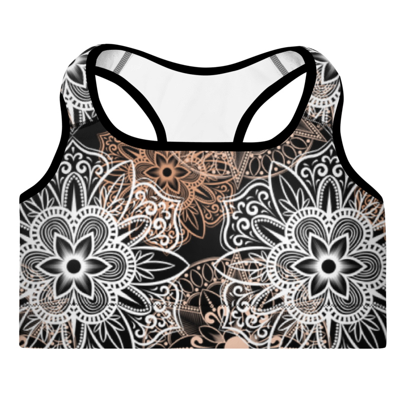 Padded Sports Bra Mandala Brown and Black