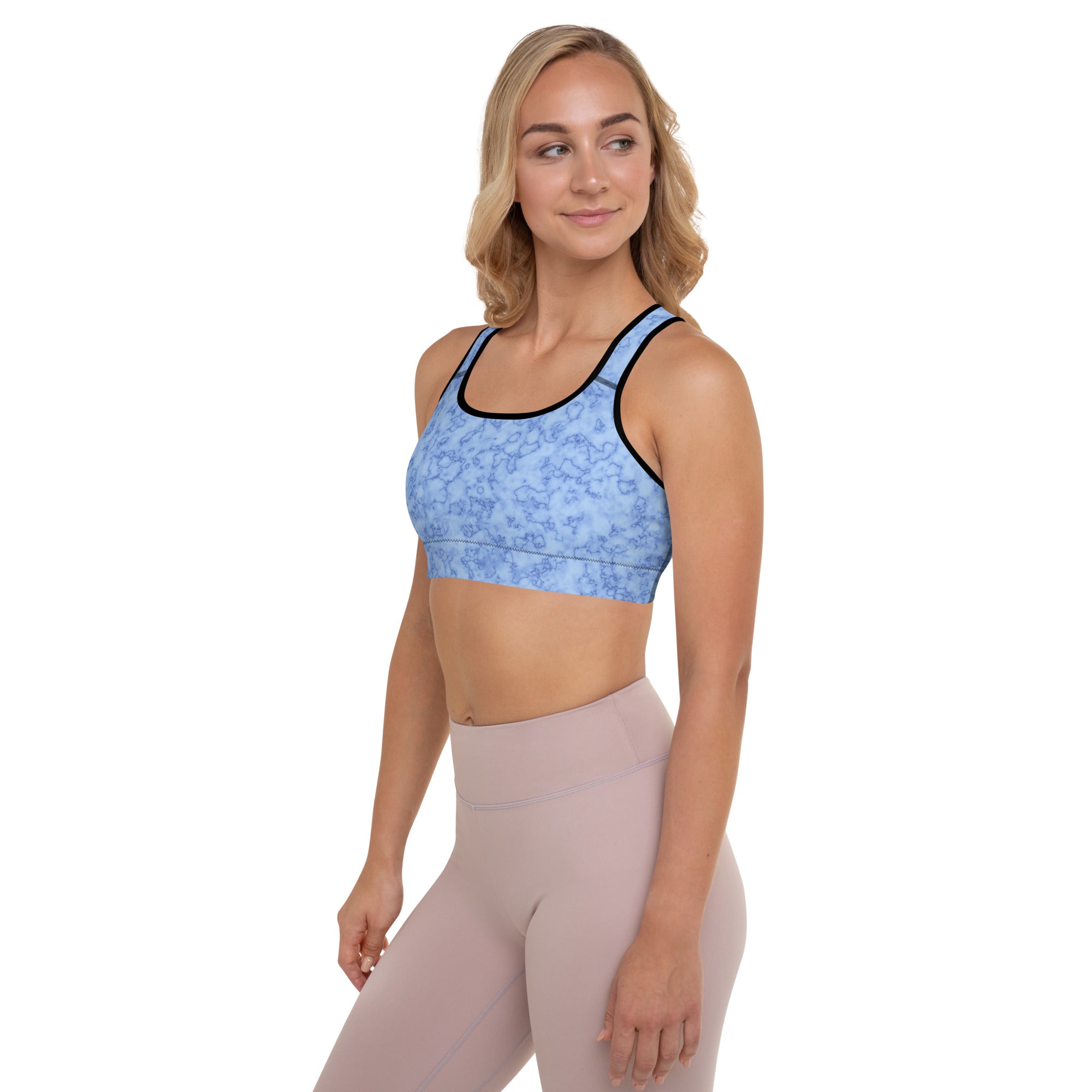 Padded Sports Bra Marble Light Blue