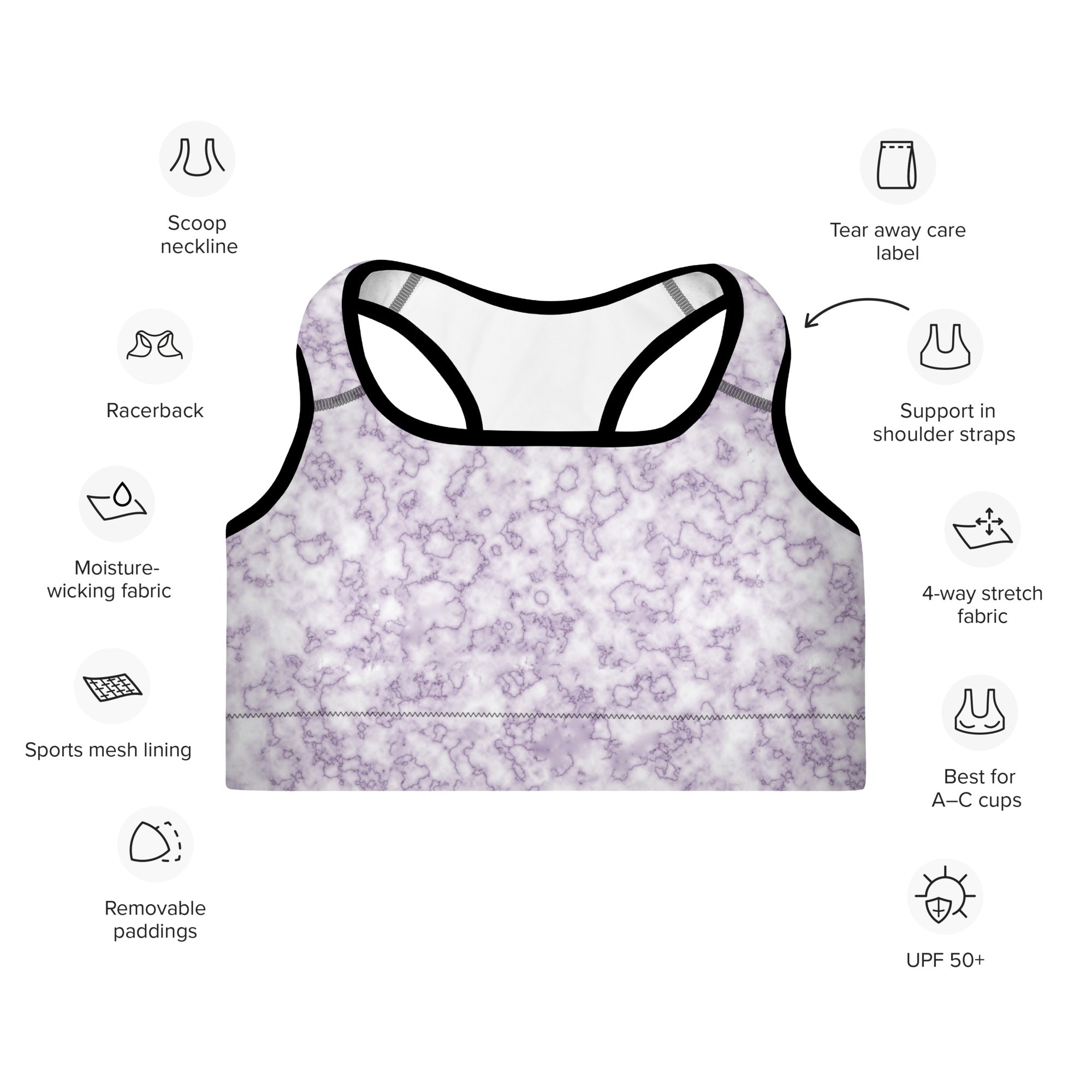 Padded Sports Bra Marble Purple