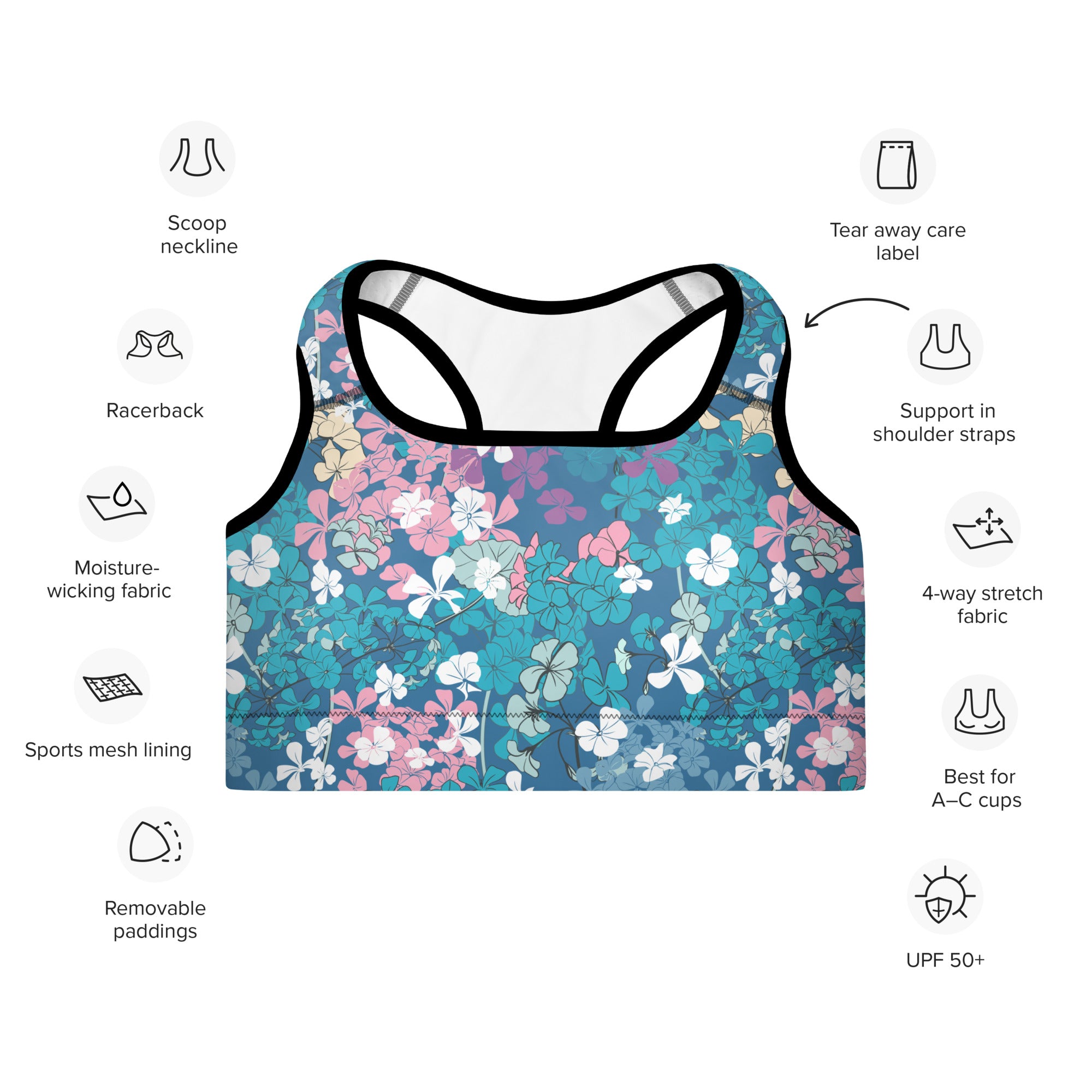 Padded Sports Bra Multicolour Flowers