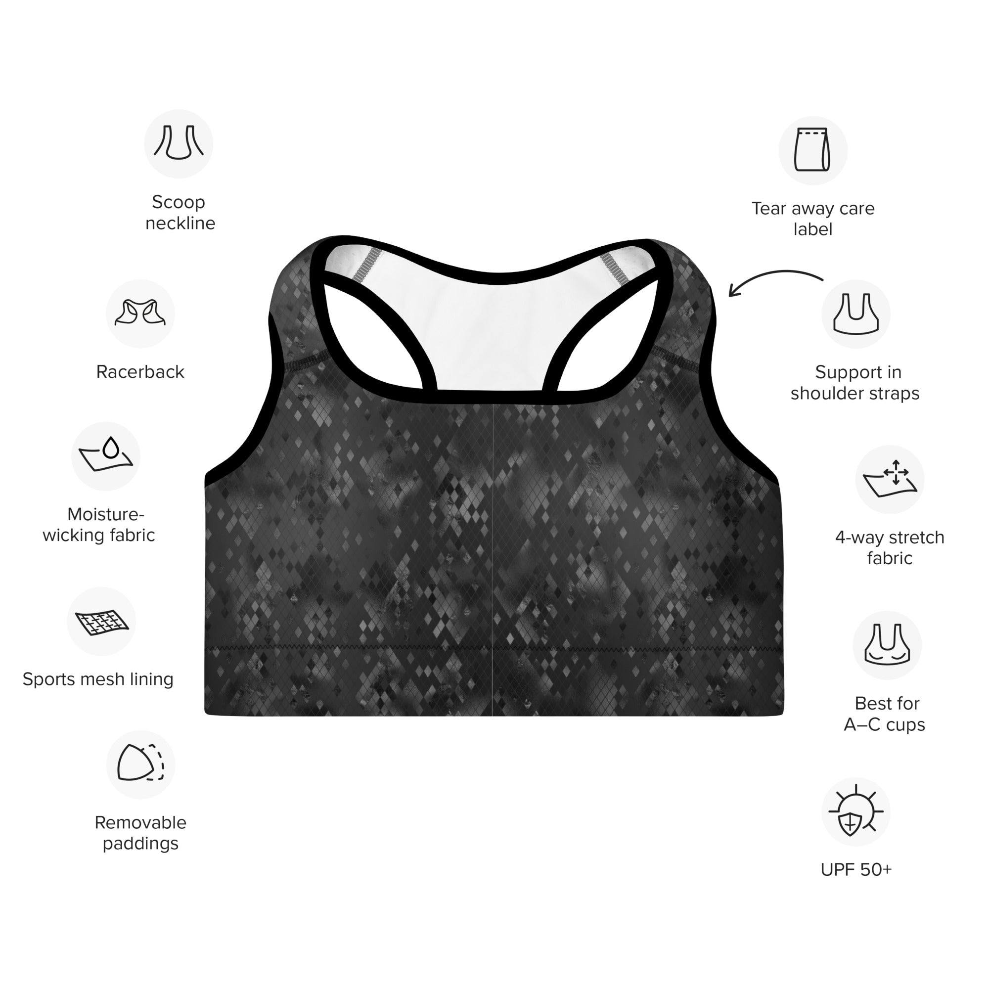 Padded Sports Bra Snake Print Black