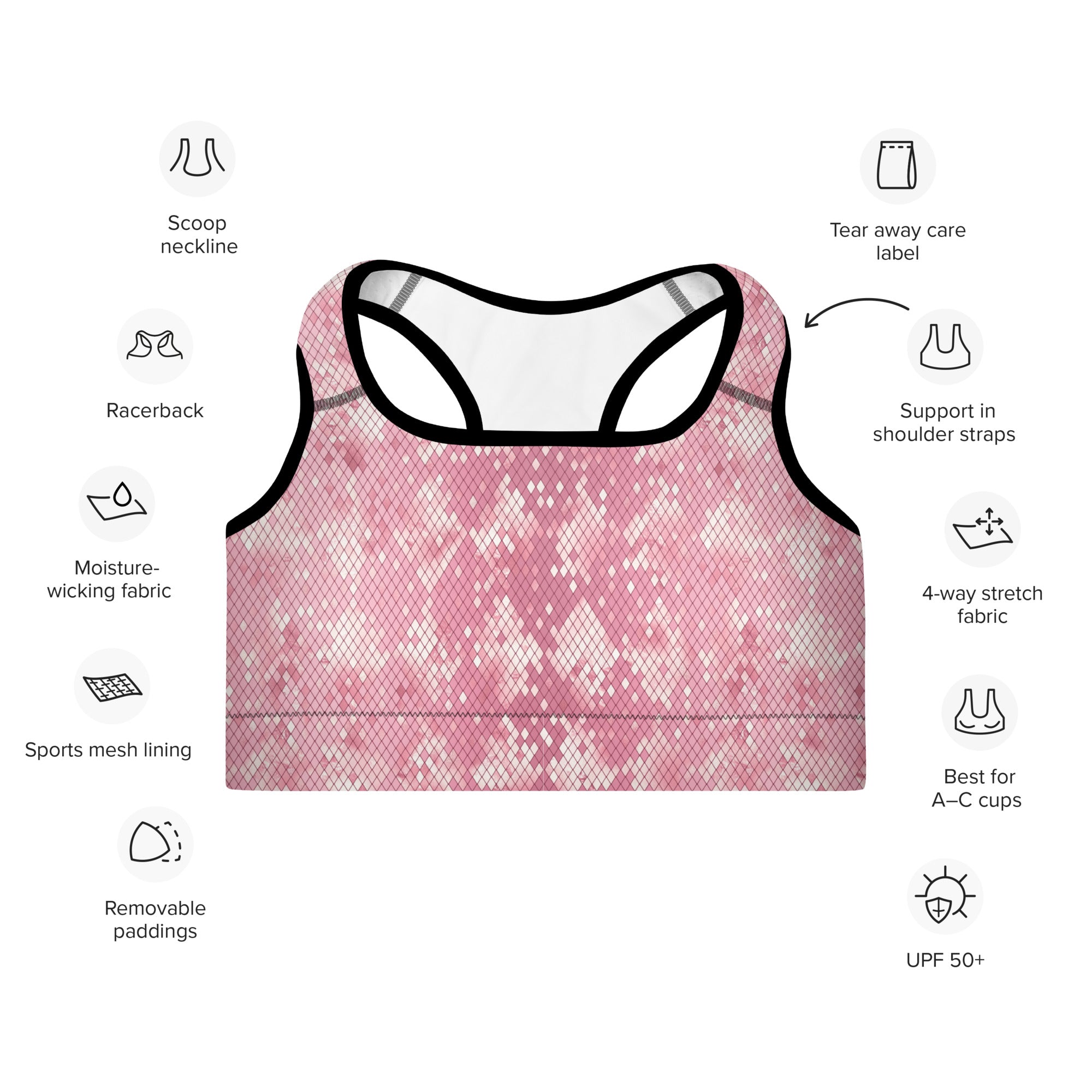 Padded Sports Bra Snake print Pink