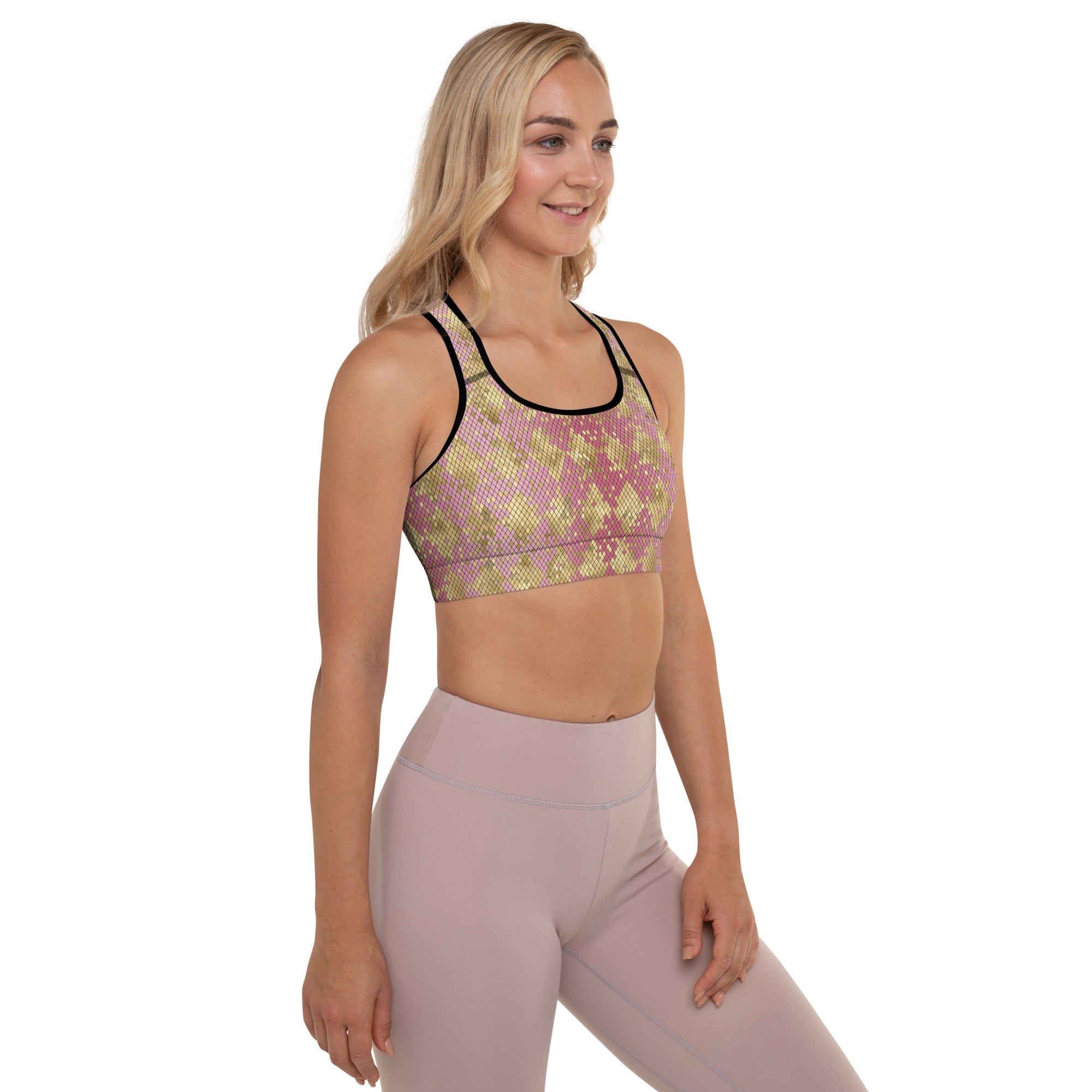 Padded Sports Bra Snake print Pink and Gold