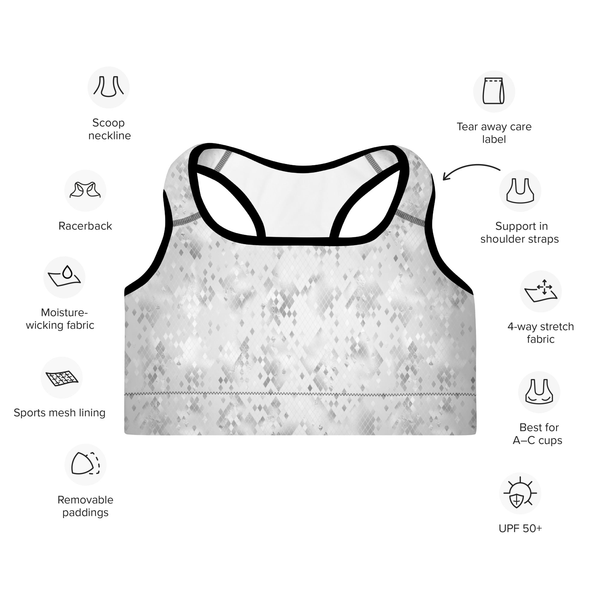 Padded Sports Bra Snake print White