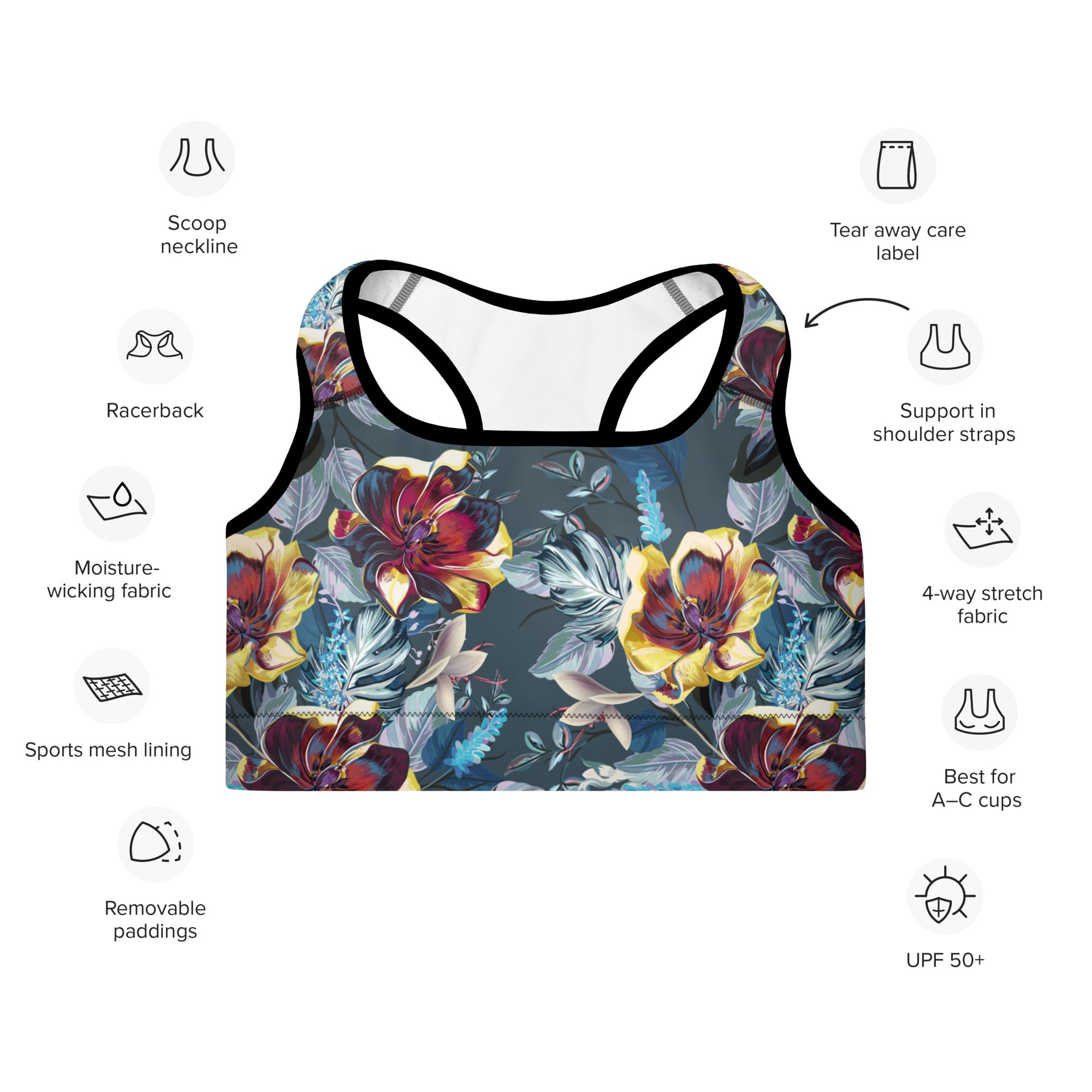 Padded Sports Bra Tulip Flowers