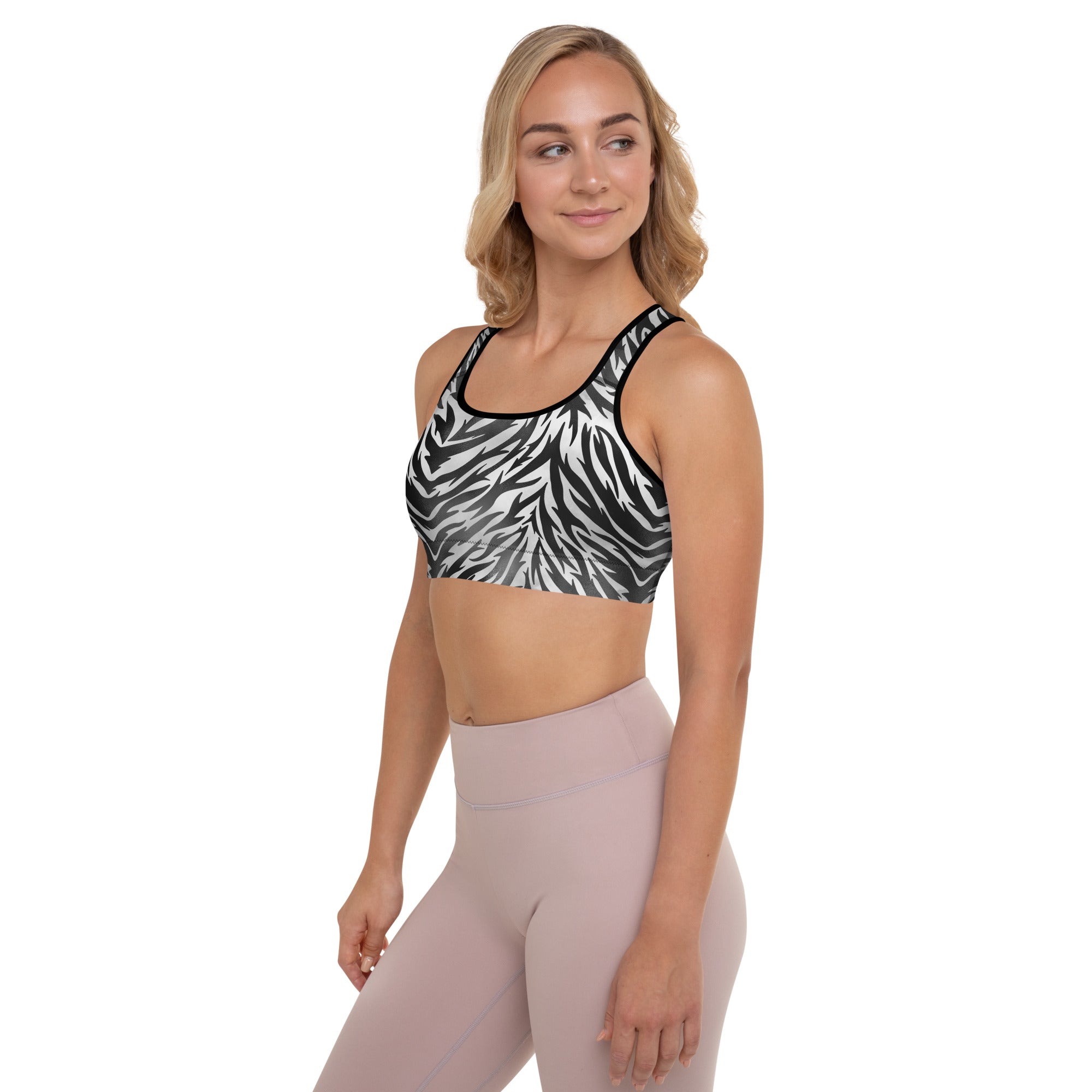 Padded Sports Bra Zebra print Black and White