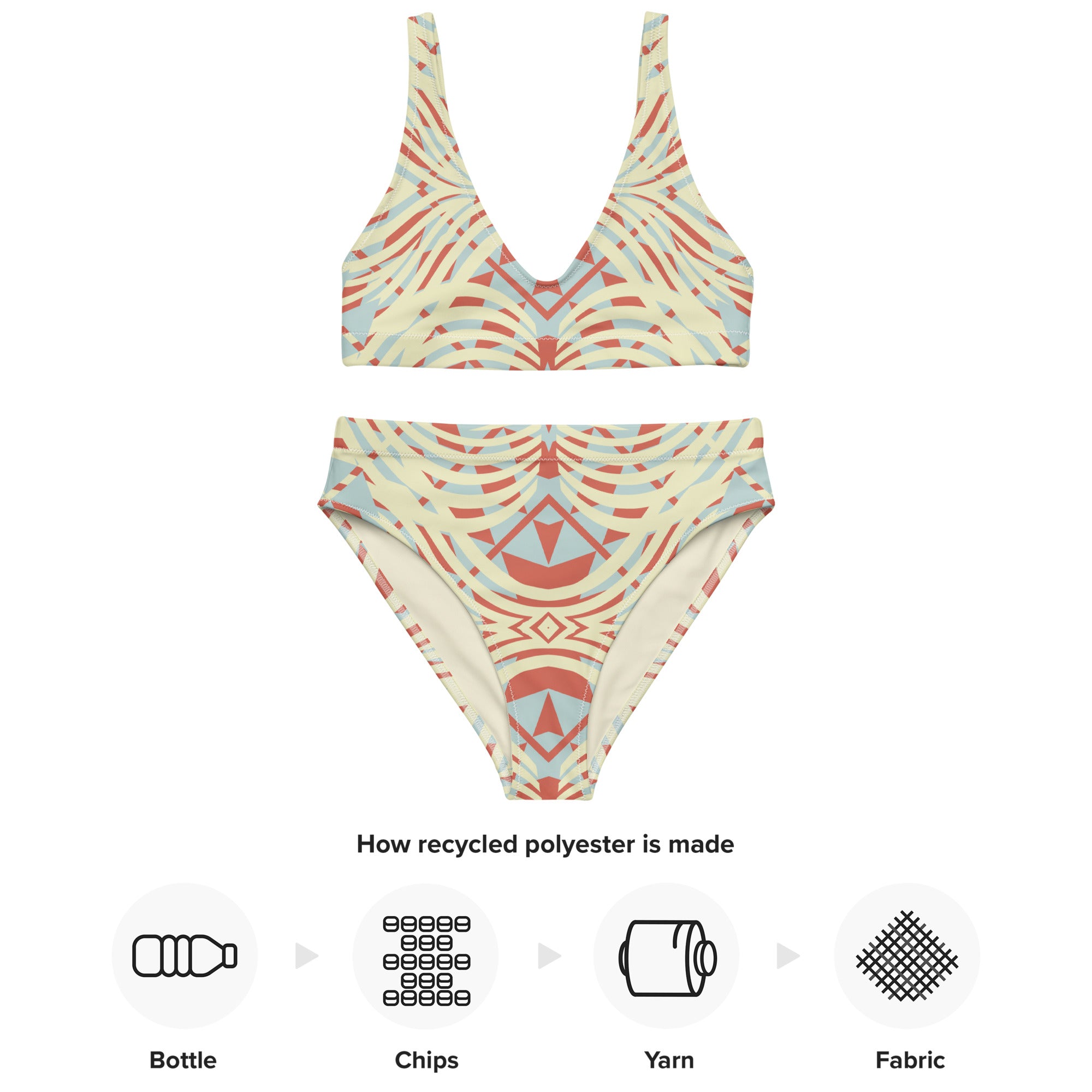 Recycled high waisted bikini African Motif Pattern I
