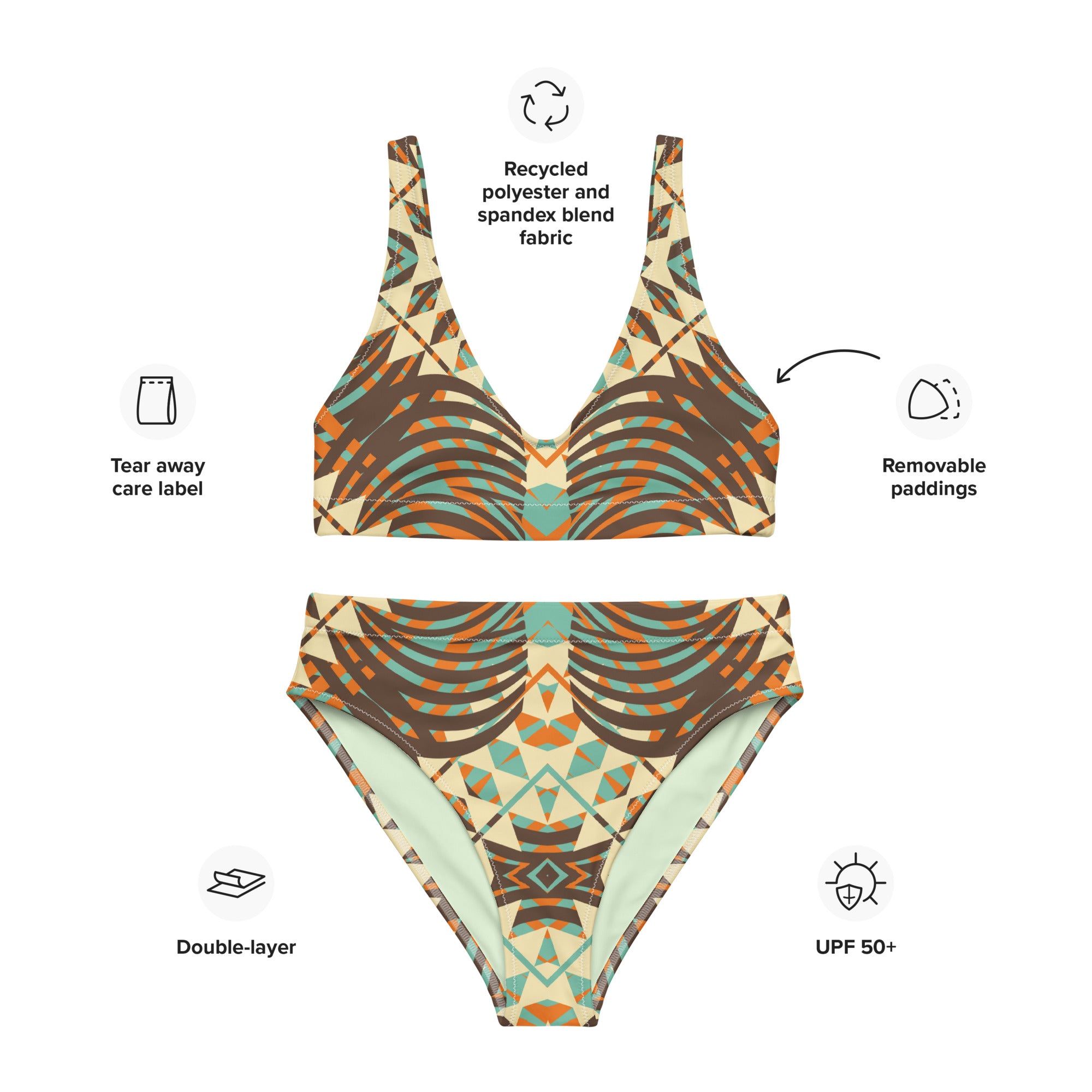 Recycled high waisted bikini African Motif Pattern III