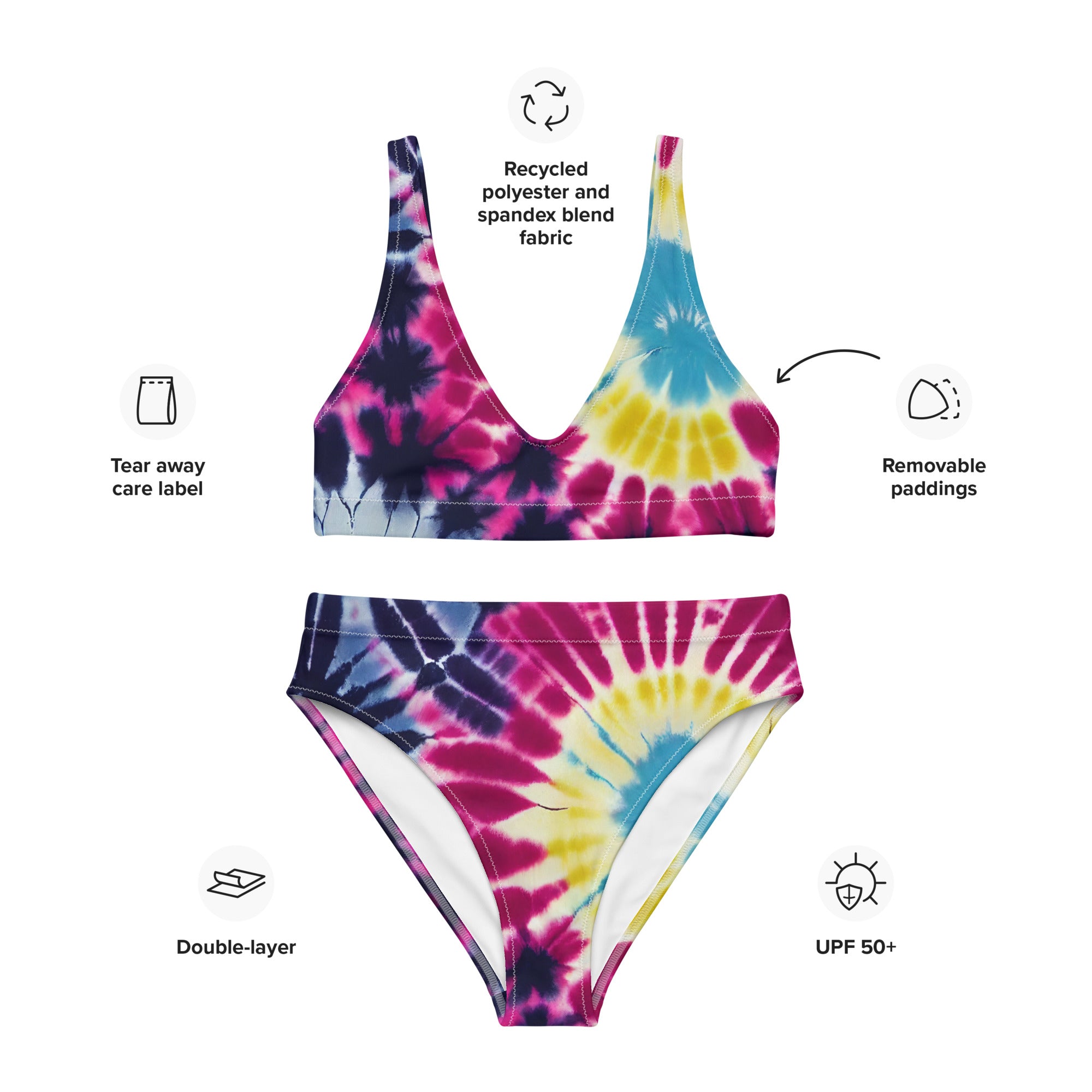 Recycled high waisted bikini floral tie dye pattern II
