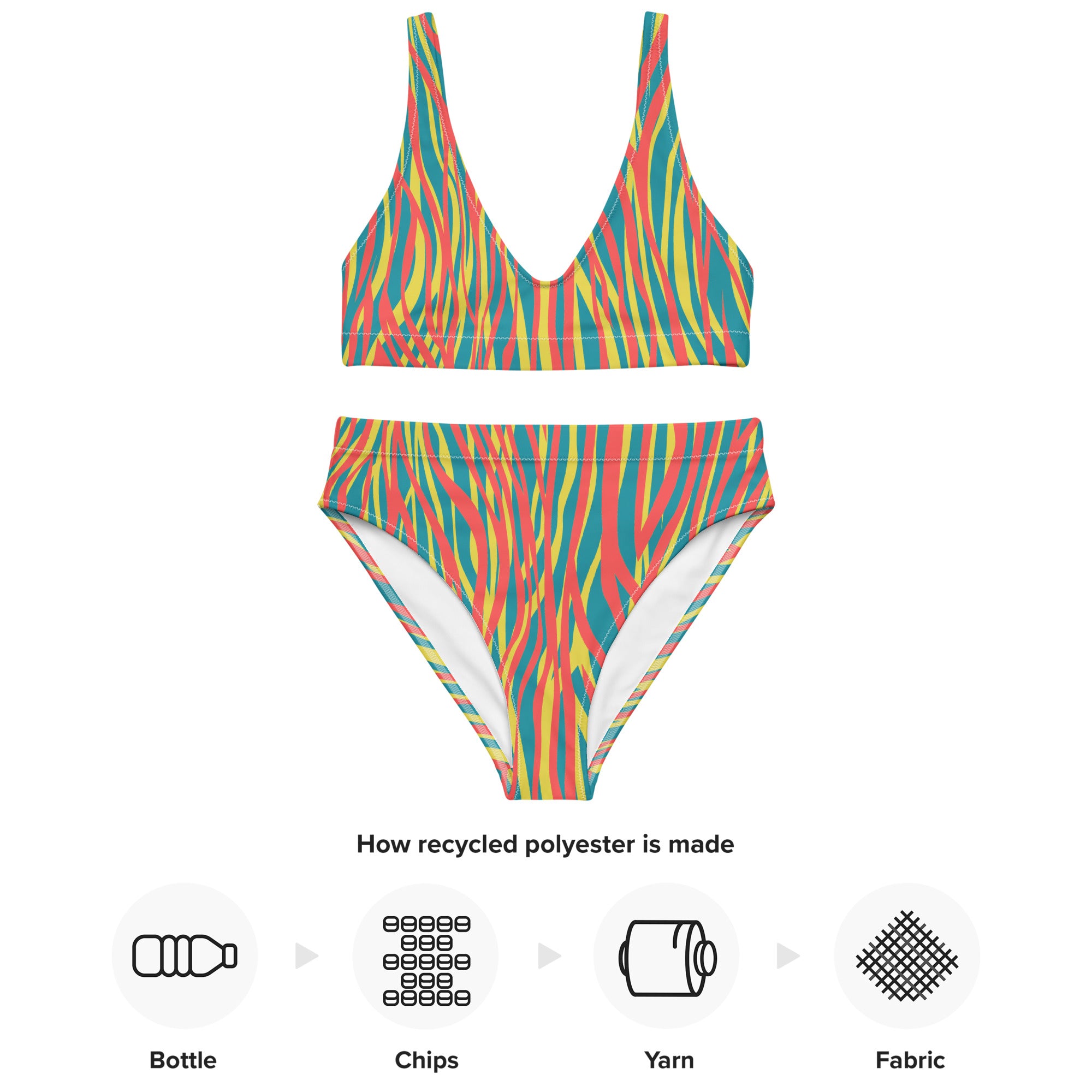 Recycled high waisted bikini funky zebra red