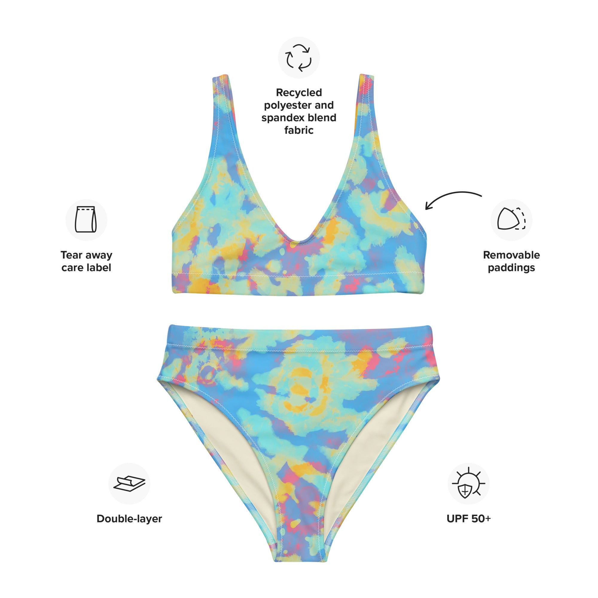 Recycled high waisted bikini Hang Loose Tie Dye Pattern II