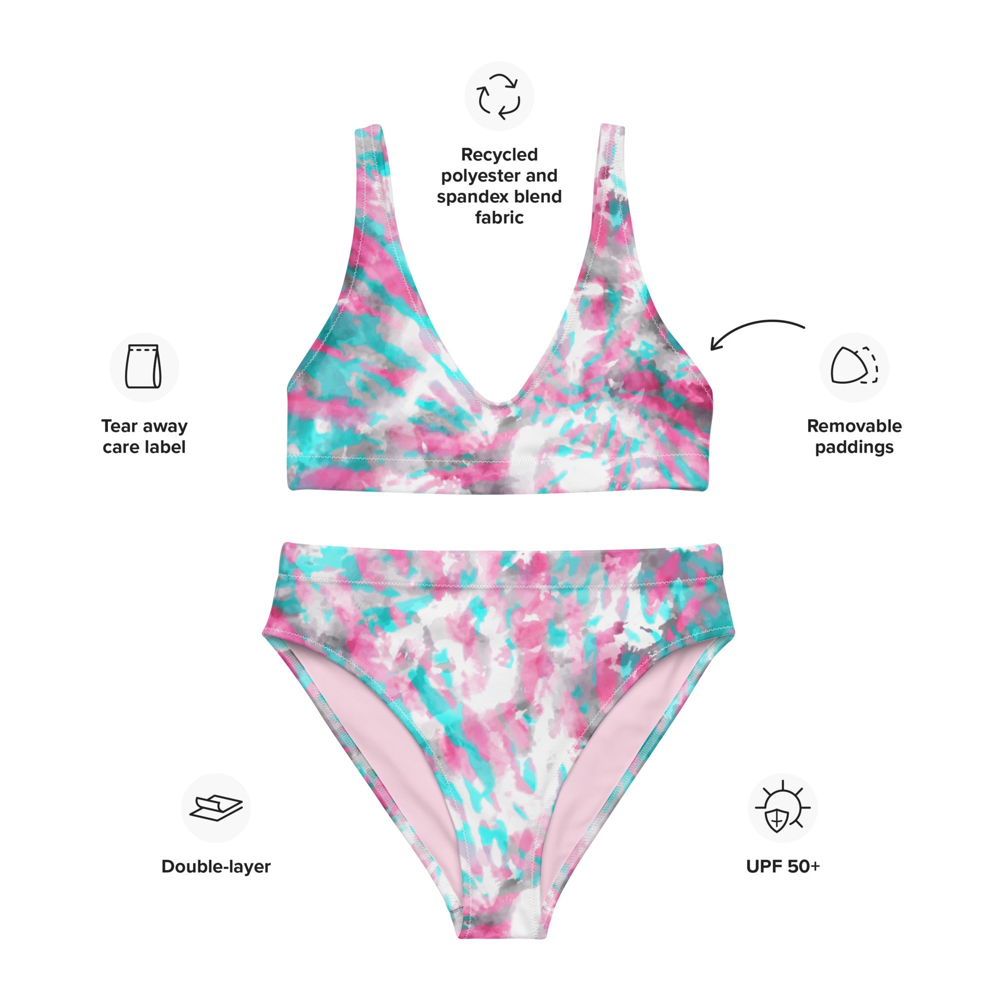 Recycled high waisted bikini Hang Loose Tie Dye Pattern IV