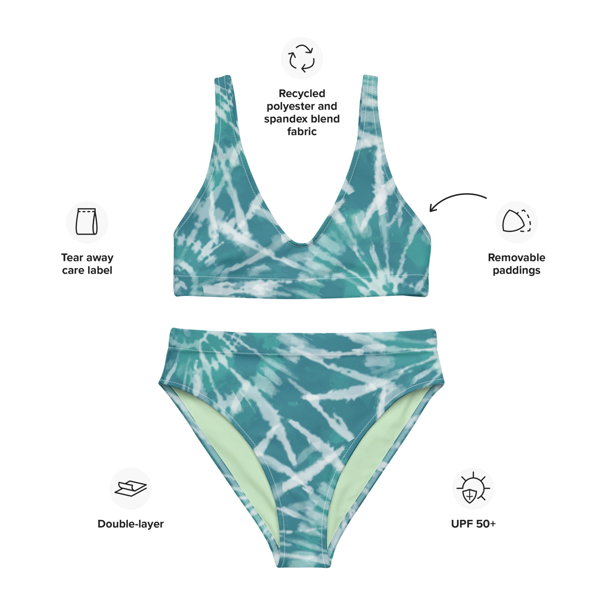 Recycled high waisted bikini Hang Loose Tie Dye Pattern V