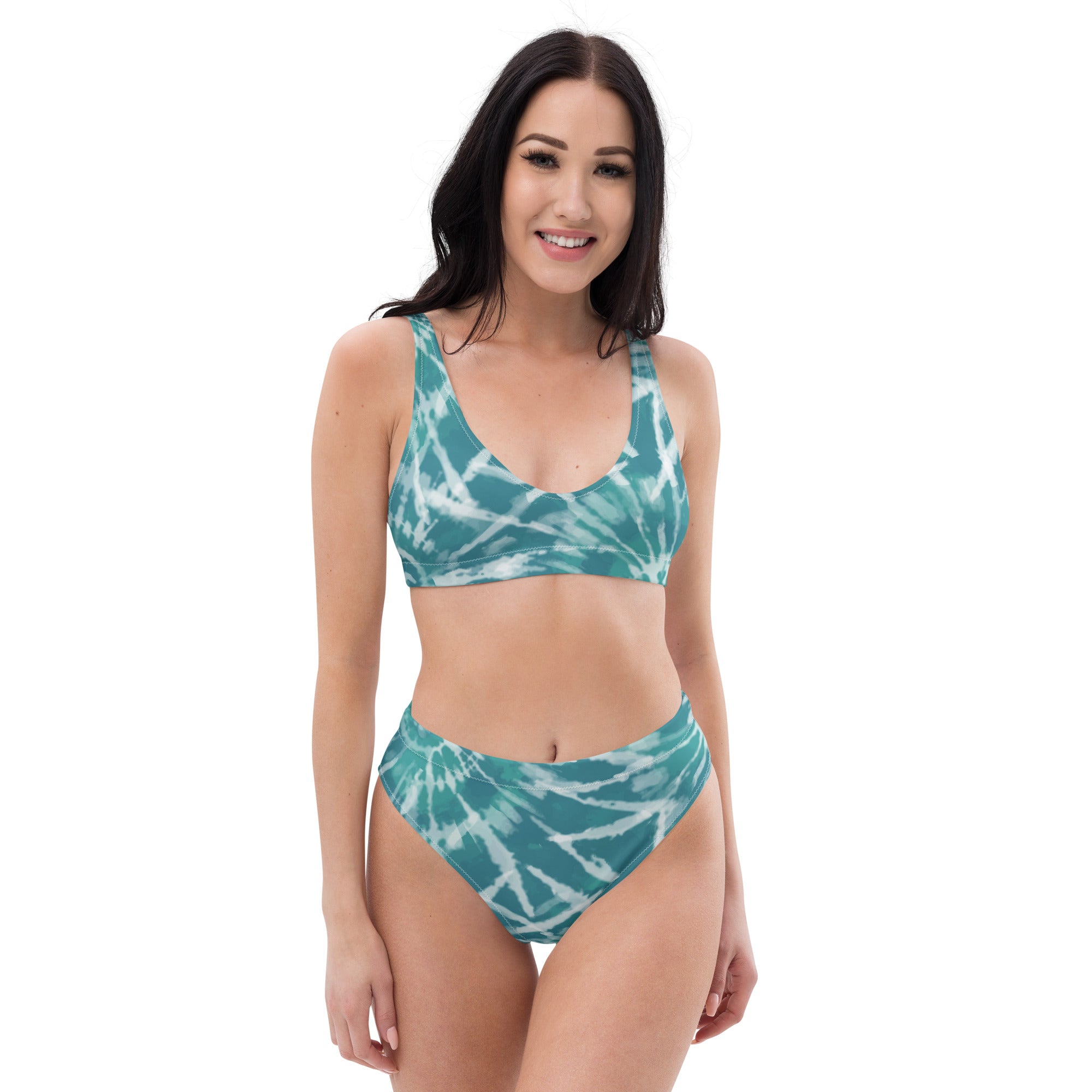 Recycled high waisted bikini Hang Loose Tie Dye Pattern V