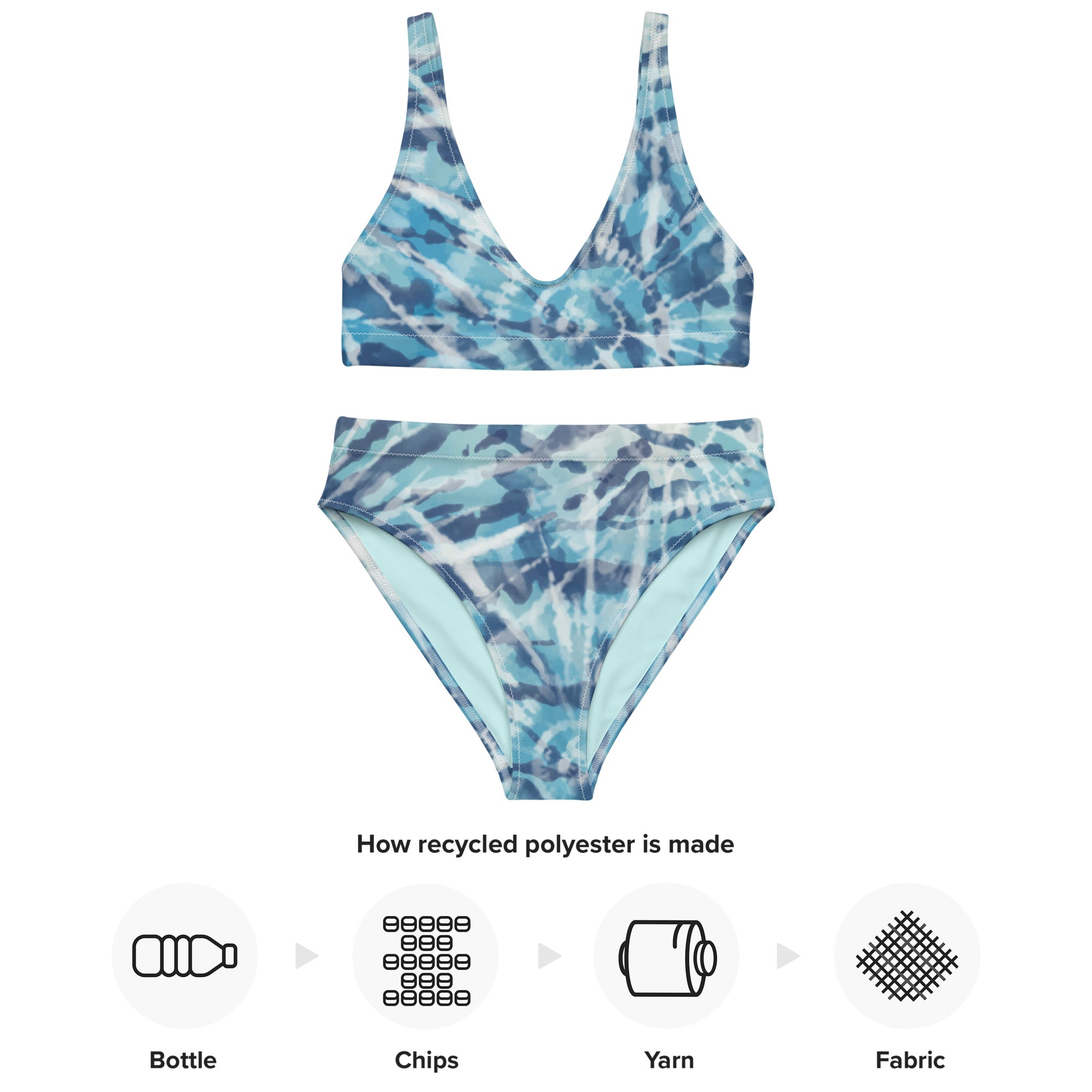 Recycled high waisted bikini Hang Loose Tie Dye Pattern VI