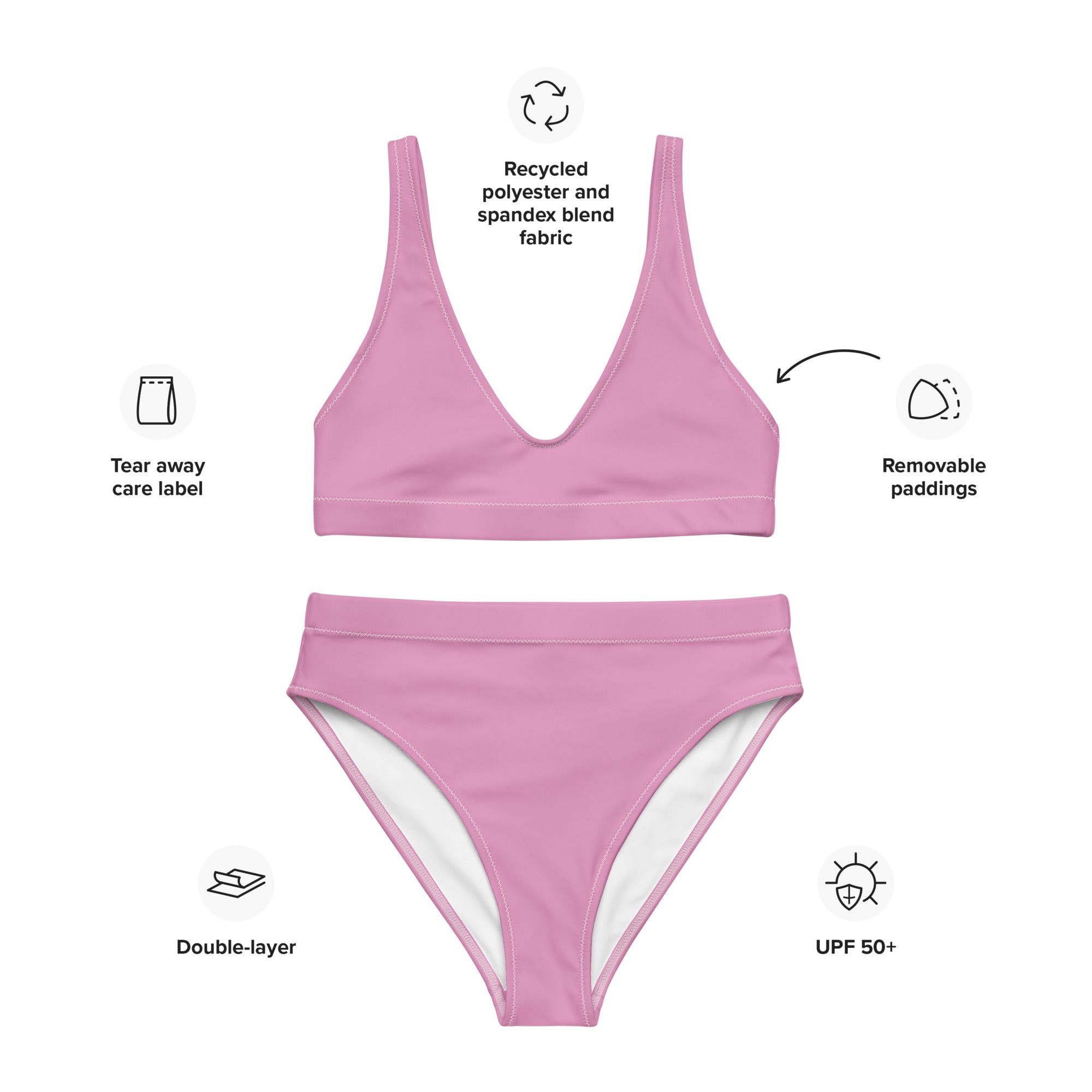 Recycled high waisted bikini pink