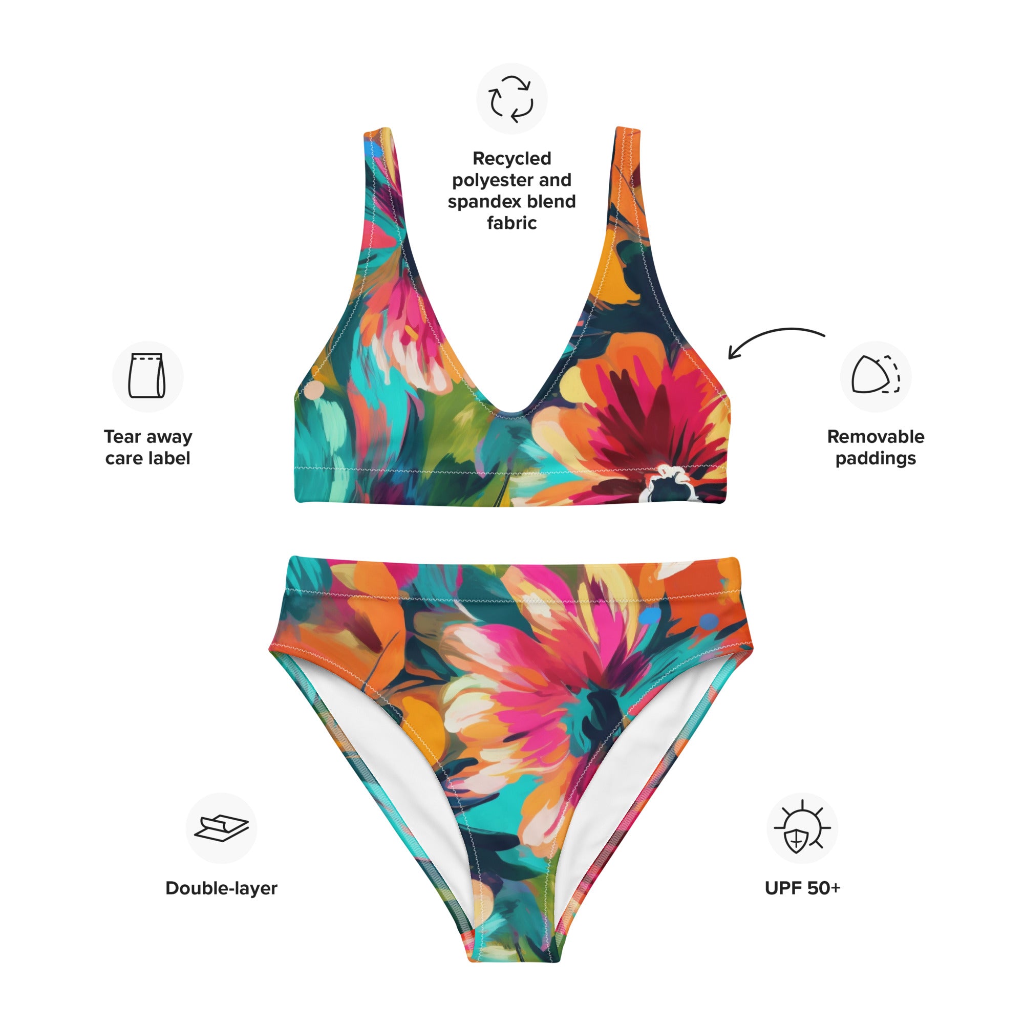Recycled high waisted bikini summer pastel flower pattern I