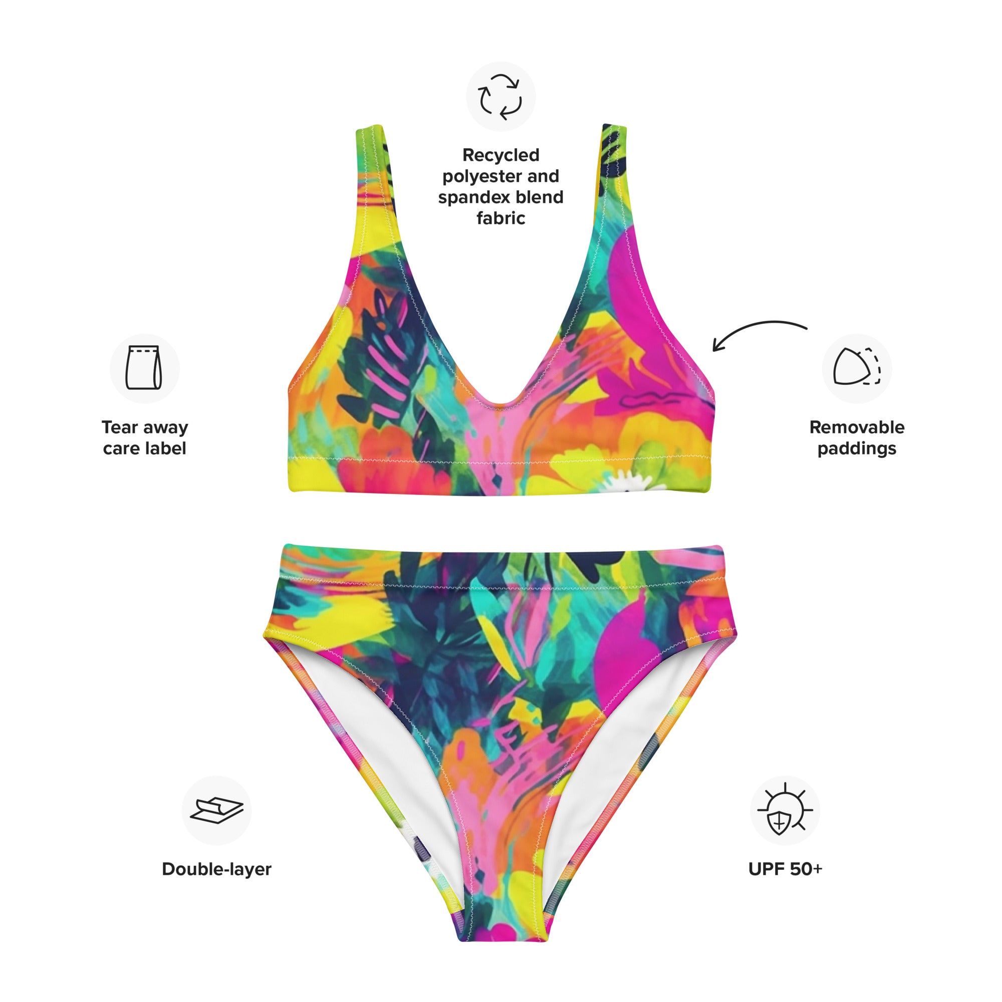 Recycled high waisted bikini Summer pastel flower pattern III