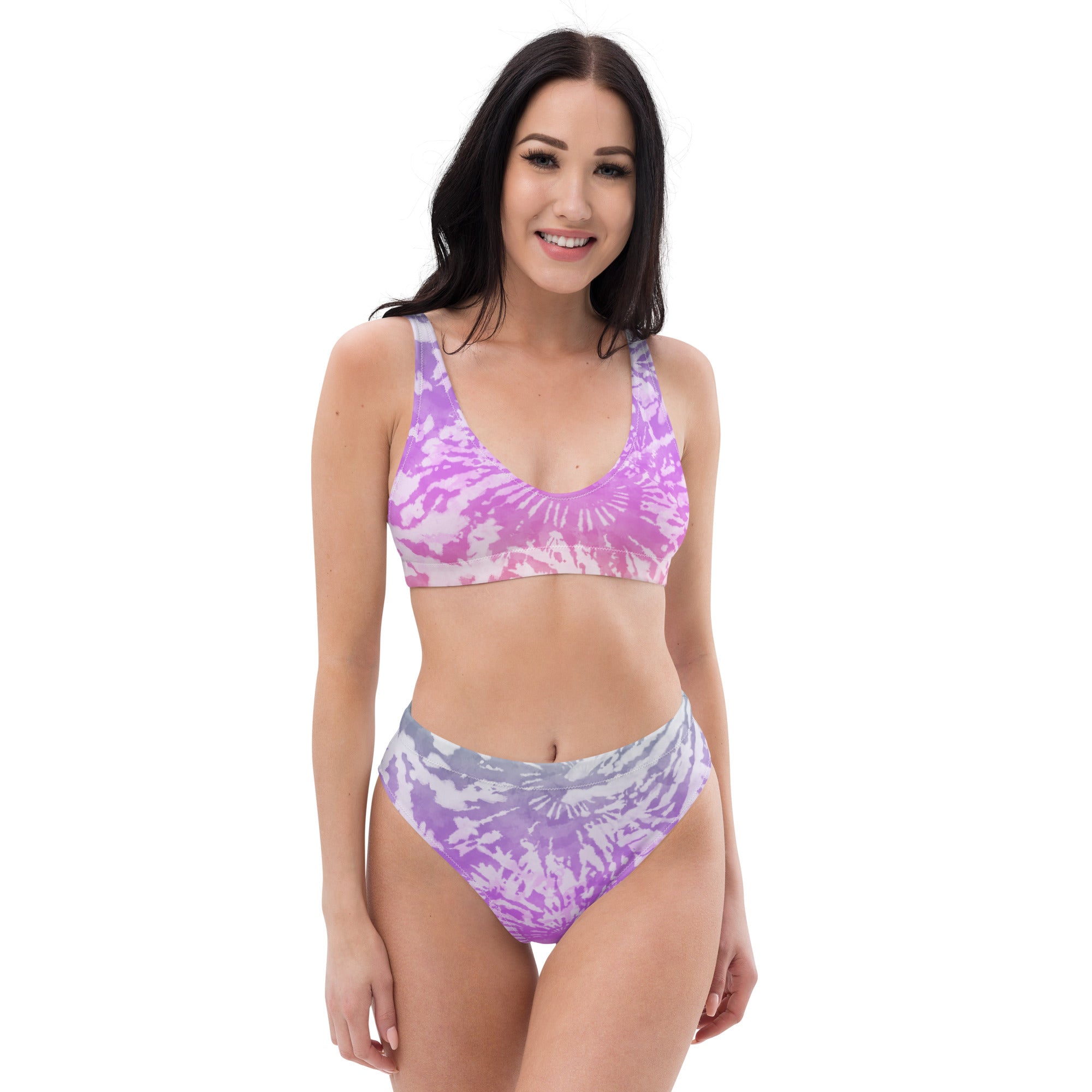 Recycled high waisted bikini tie dye purple spirals