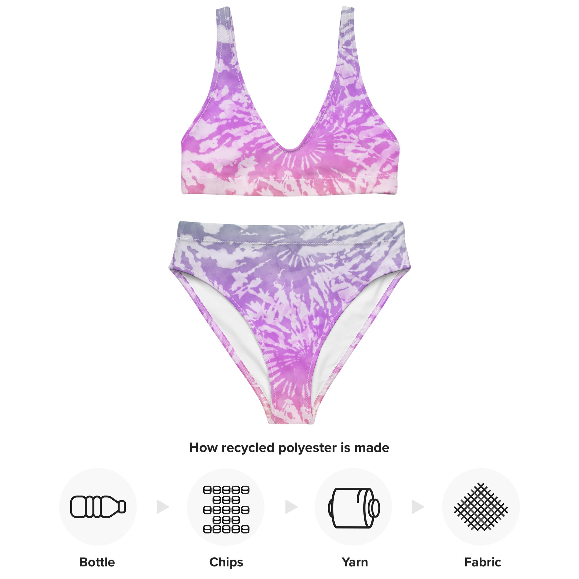 Recycled high waisted bikini tie dye purple spirals