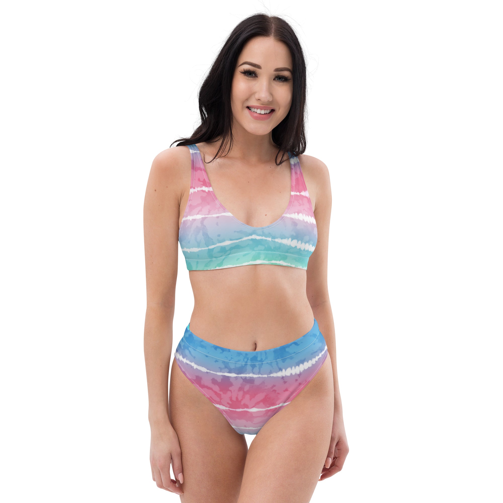 Recycled high waisted bikini tie dye stripes