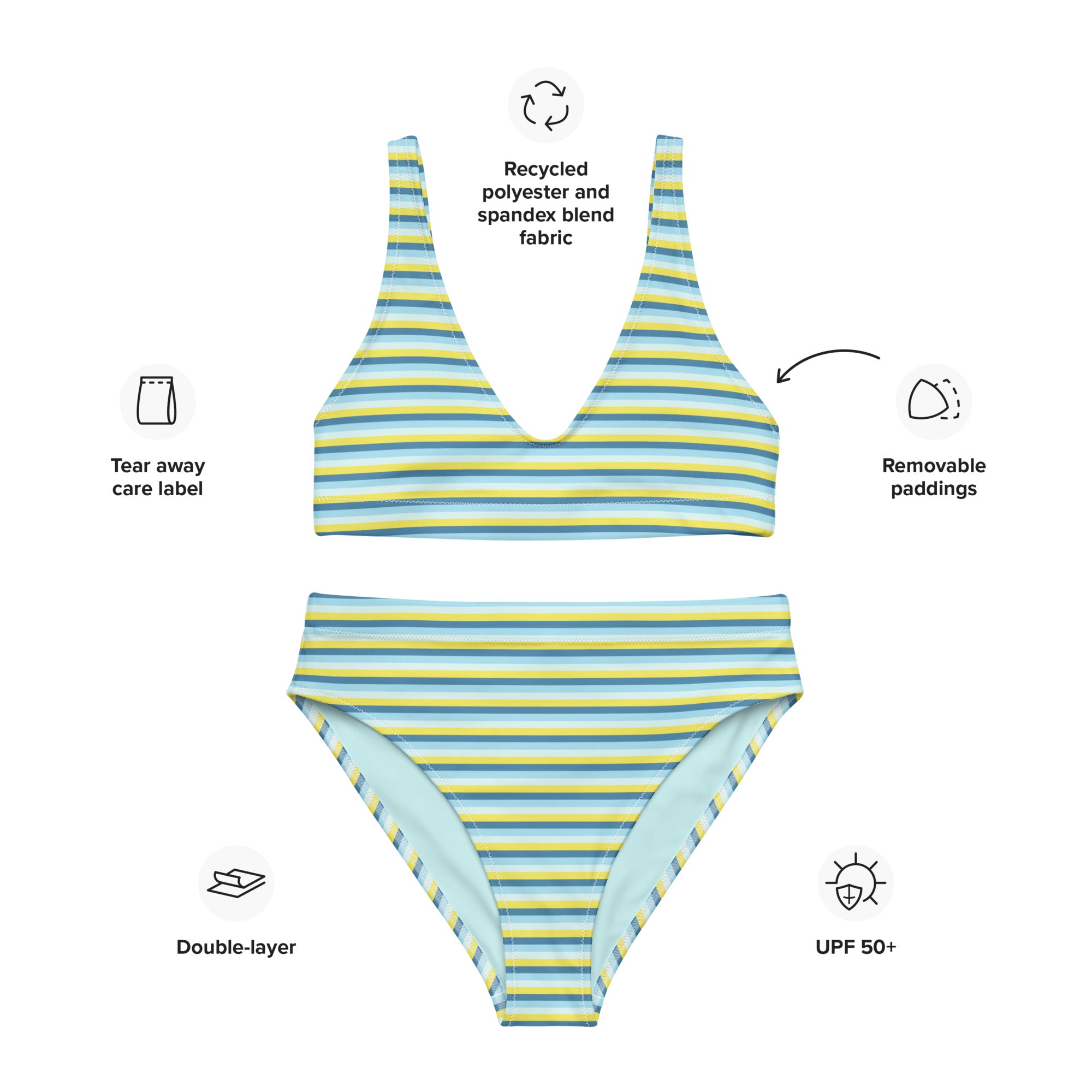 Recycled High Waisted Colorful Striped Bikini I