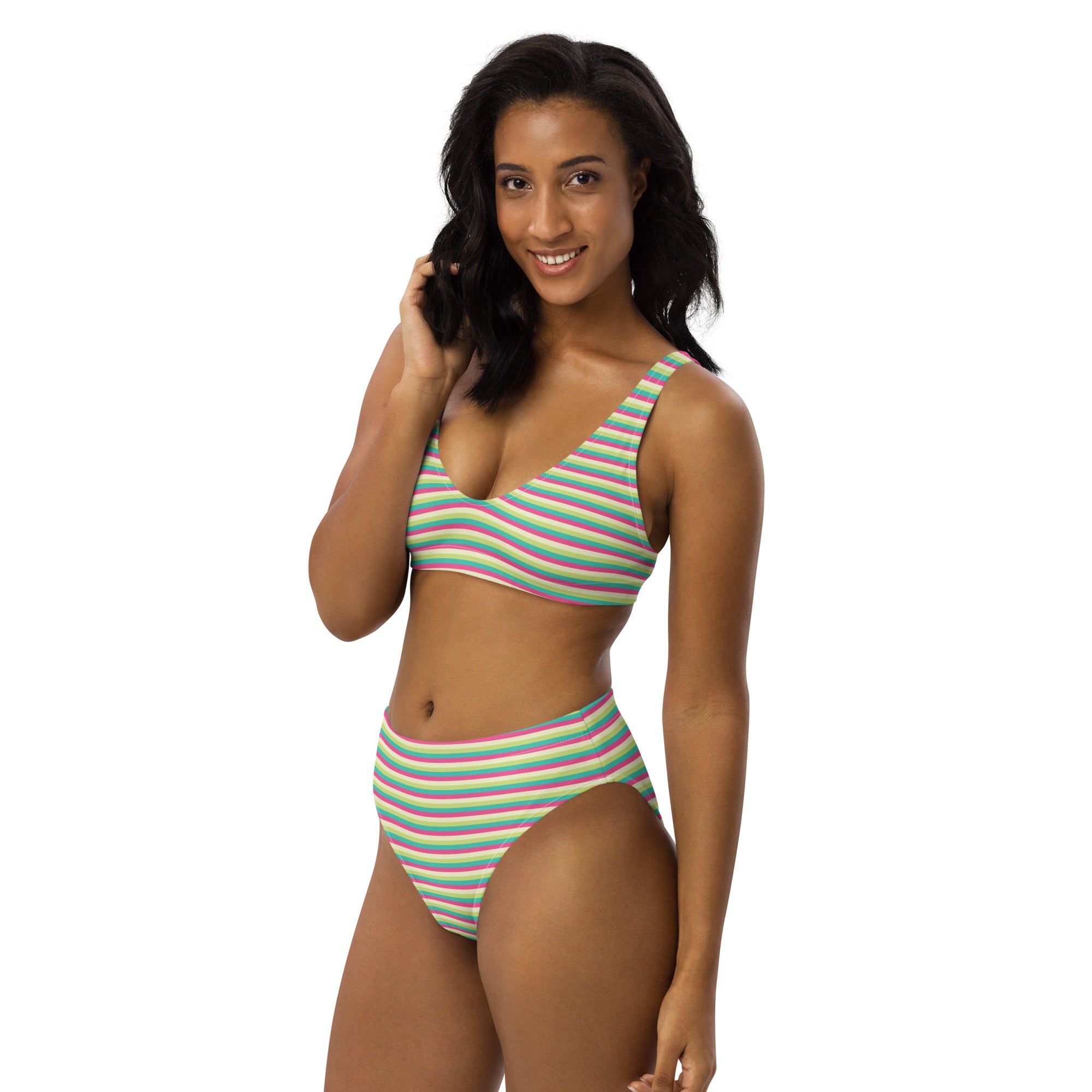 Recycled High Waisted Colorful Striped Bikini III