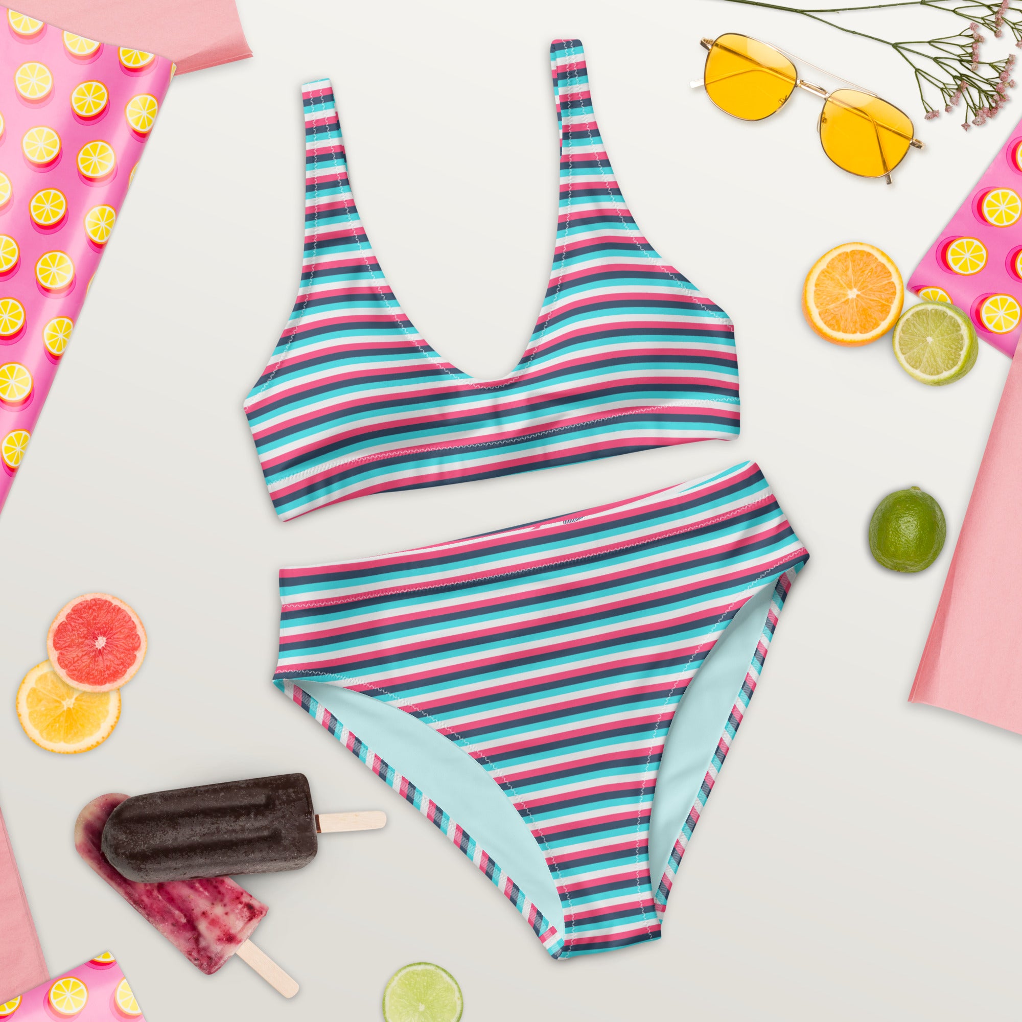 Recycled High Waisted Colorful Striped Bikini IV