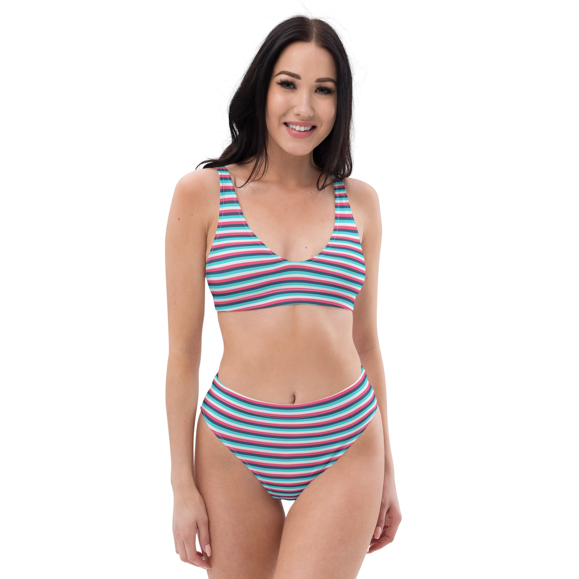 Recycled High Waisted Colorful Striped Bikini IV