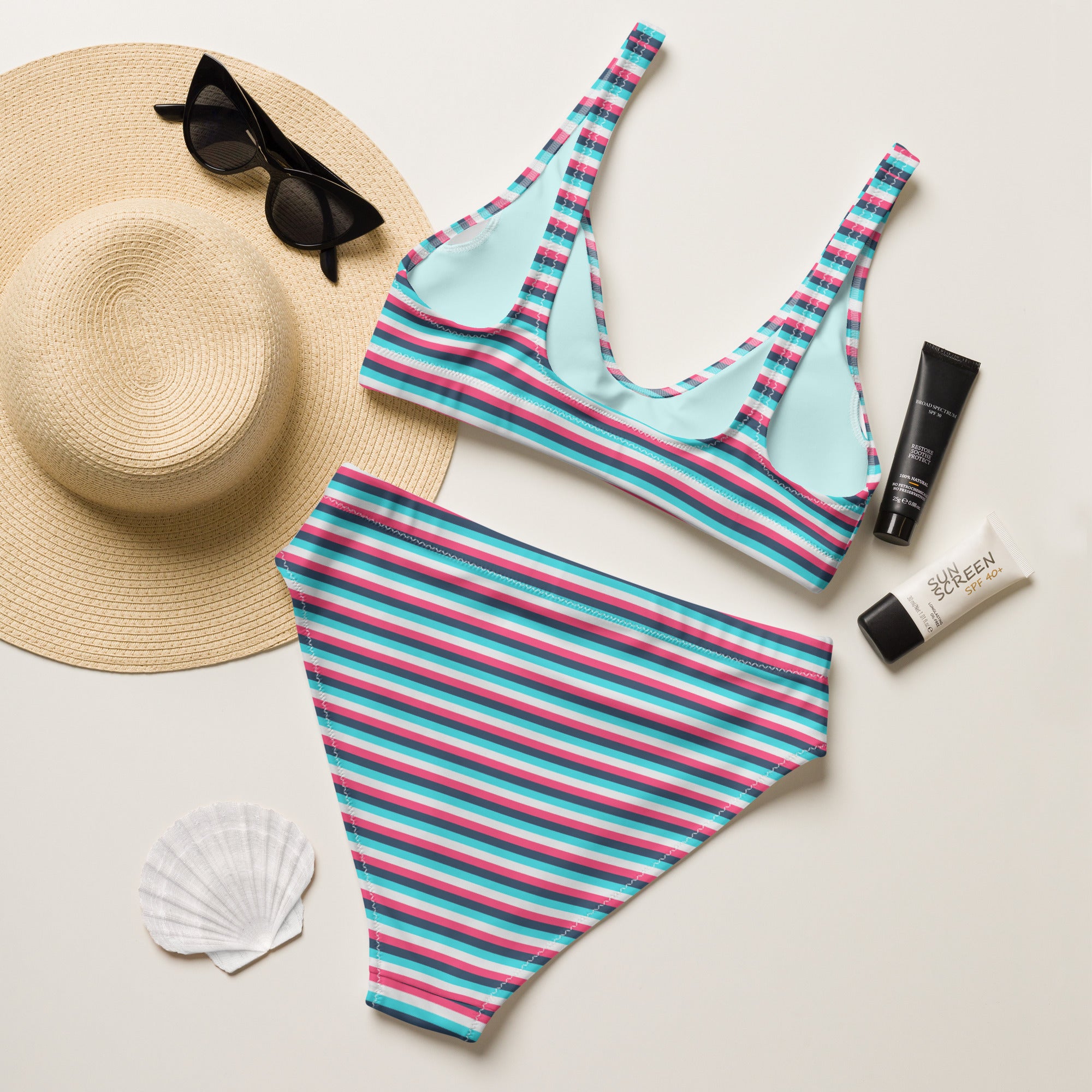 Recycled High Waisted Colorful Striped Bikini IV