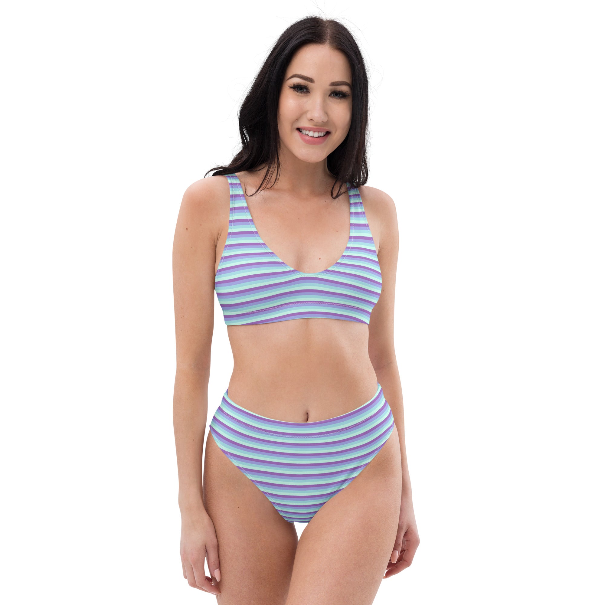 Recycled High Waisted Colorful Striped Bikini IX