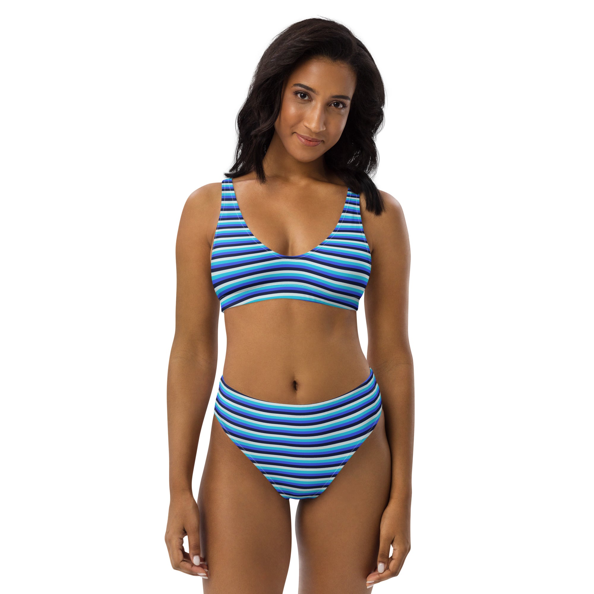Recycled High Waisted Colorful Striped Bikini V